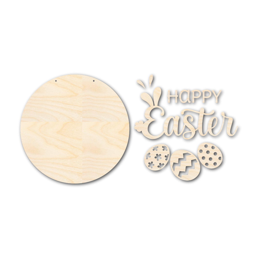Unfinished Wood Craft Cutouts Happy Easter Door Sign Kit - 1/4 Inch Thick for DIY Home Decor