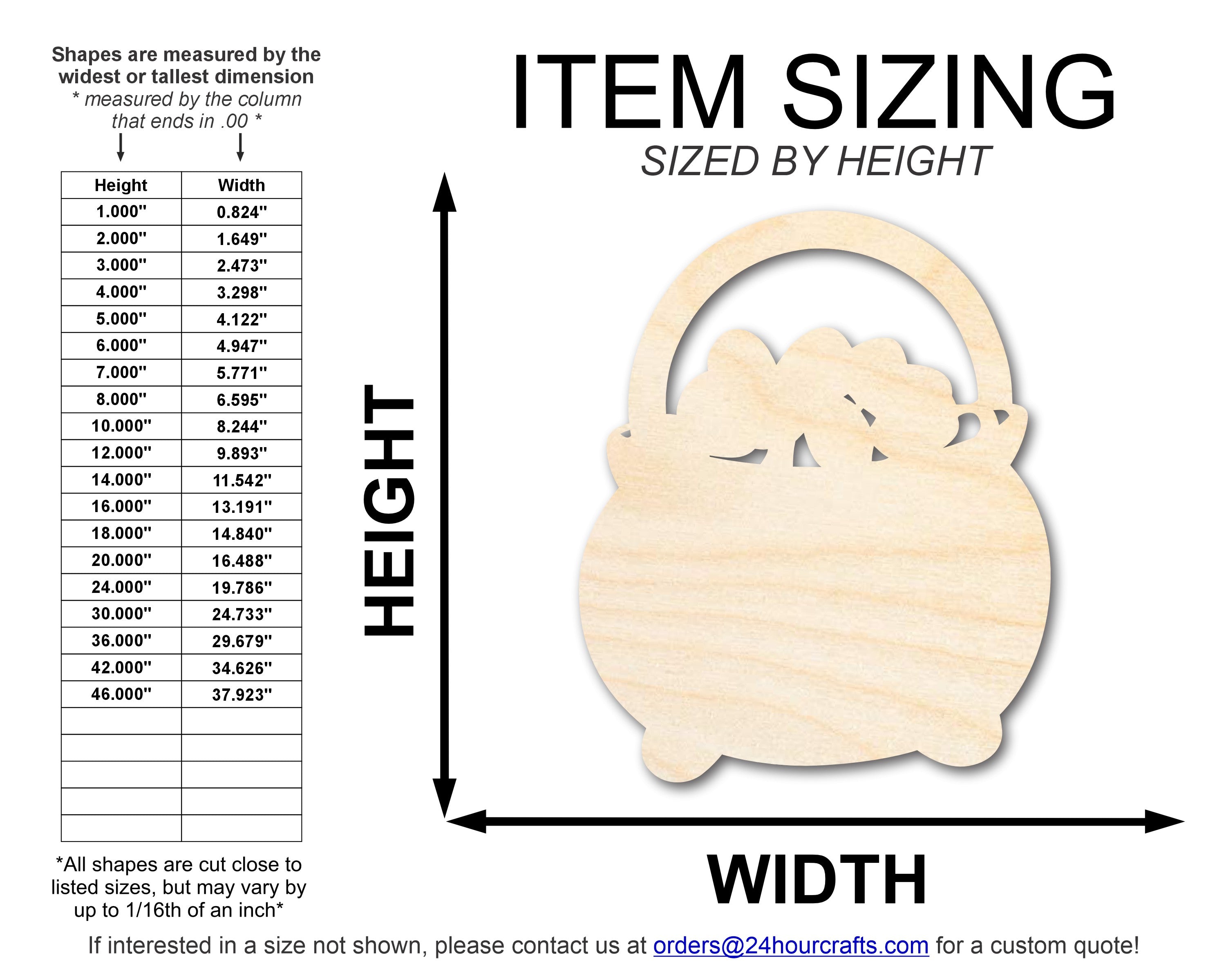 Unfinished Baltic Birch Wood Pot of Gold Shape DIY Craft Cutout with Up to 46 Sizes for Various DIY Projects