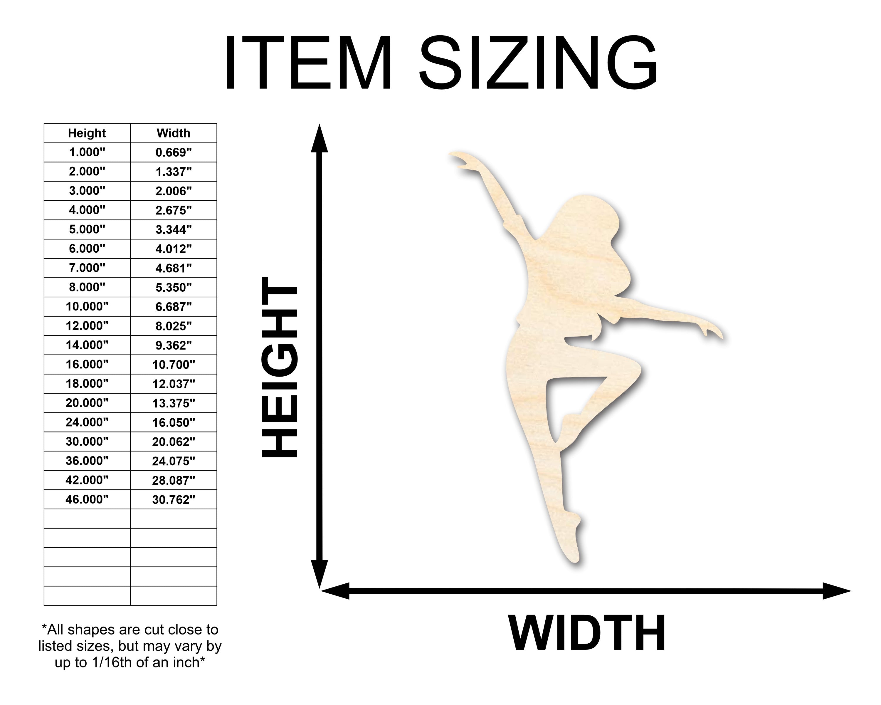Unfinished Baltic Birch Wood Dancer Shape for DIY Dance Crafts - Sizes Up to 46 Inches