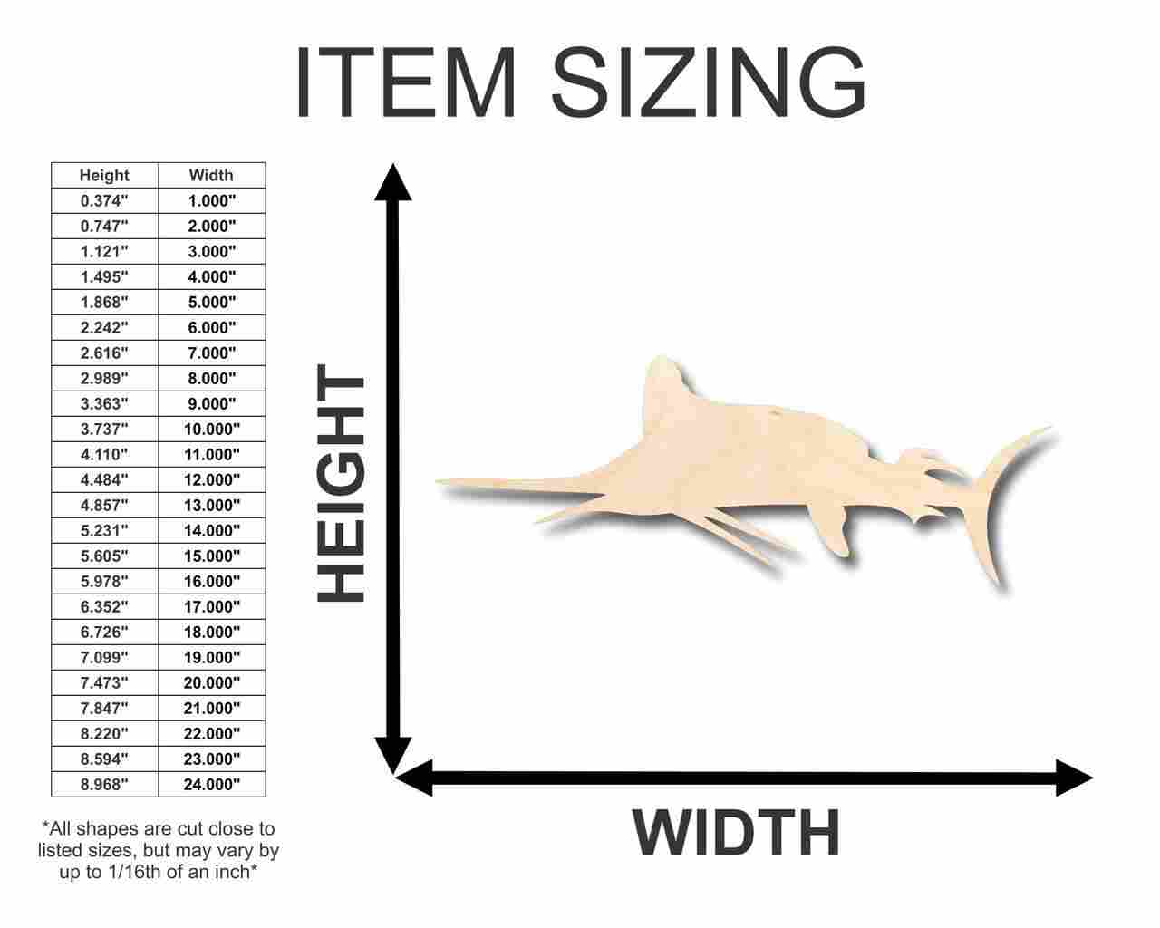 Unfinished Baltic Birch Plywood Marlin Shape - Swordfish Ocean Fishing Crafting Item for Up to 46 DIY Projects