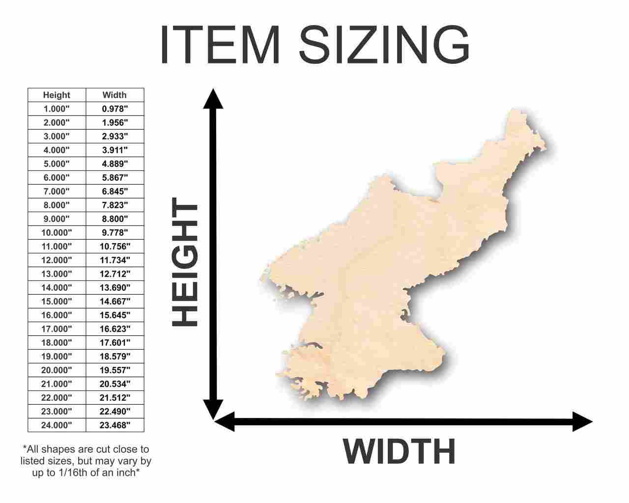 DIY Unfinished North Korea Shape Wood Craft, Up to 46 Inches
