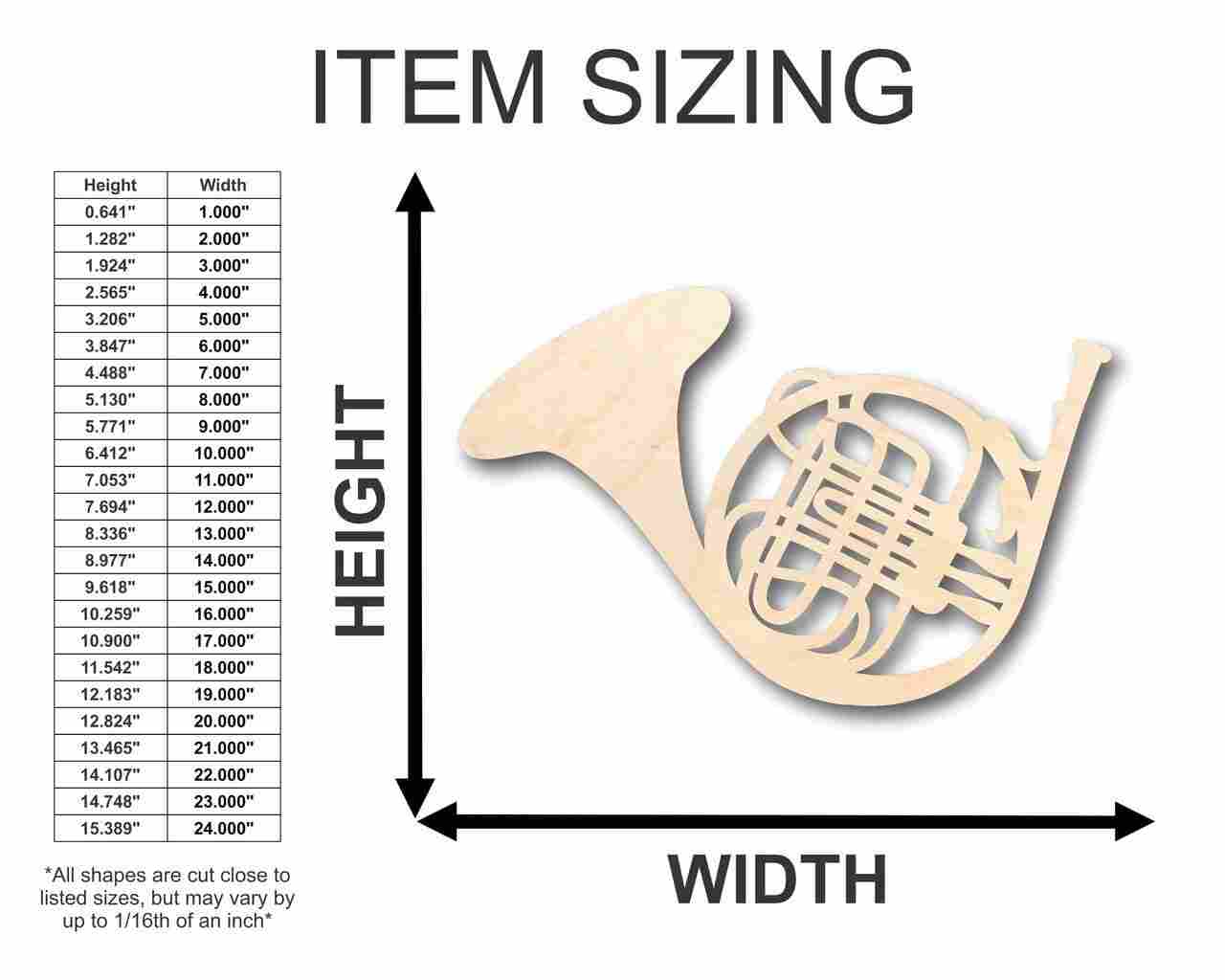 Unfinished Baltic Birch Plywood French Horn Shapes for Music and Craft Projects, Ideal for Up to 46 DIY Ideas
