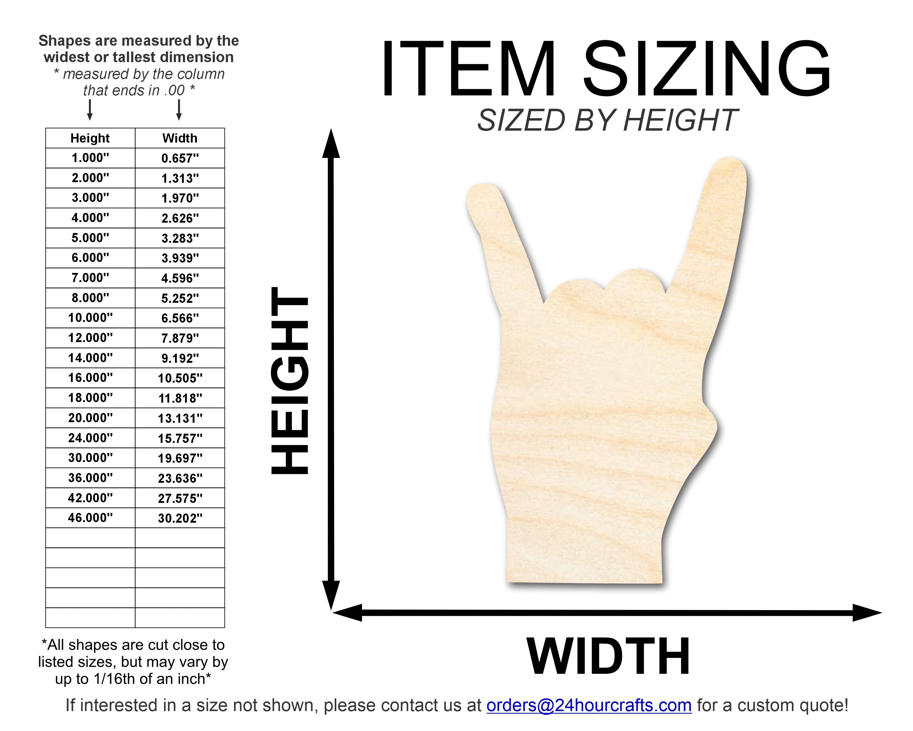 Unfinished Baltic Birch Wood Rock-On Shape DIY Craft Cutout with Up to 46 Sizes for Various Crafts