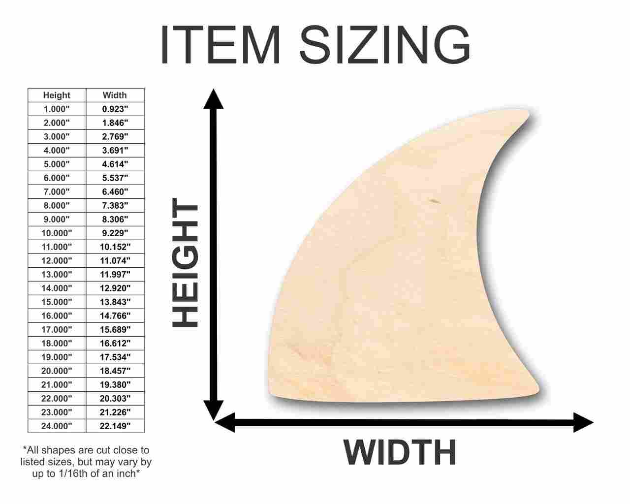 Unfinished Baltic Birch Wood Shark Fin Shape Ideal for Ocean - Beach - Nursery Crafts with Up to 46 DIY Options