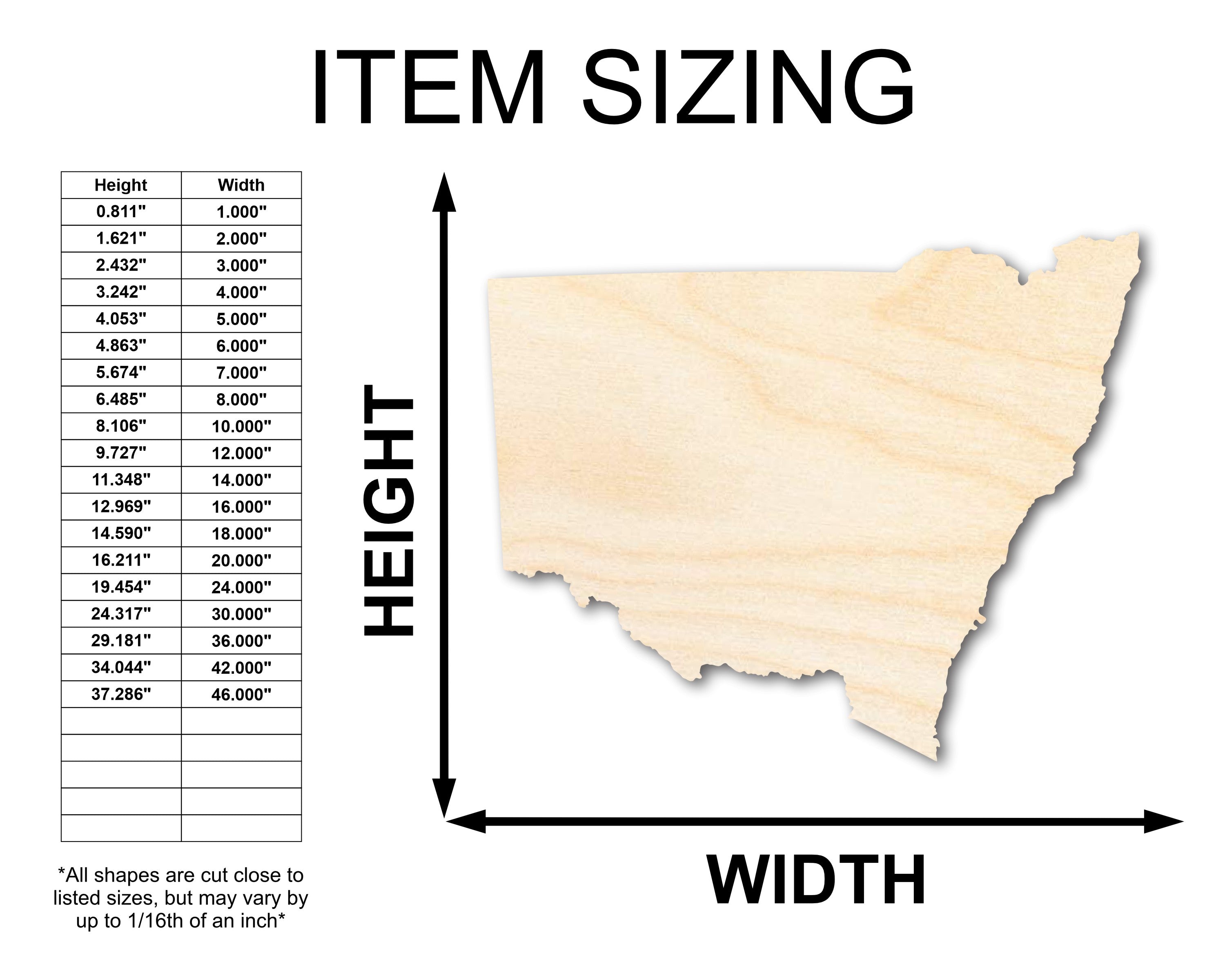 Unfinished Baltic Birch Wood New South Wales State Shape for Up to 46 DIY Projects