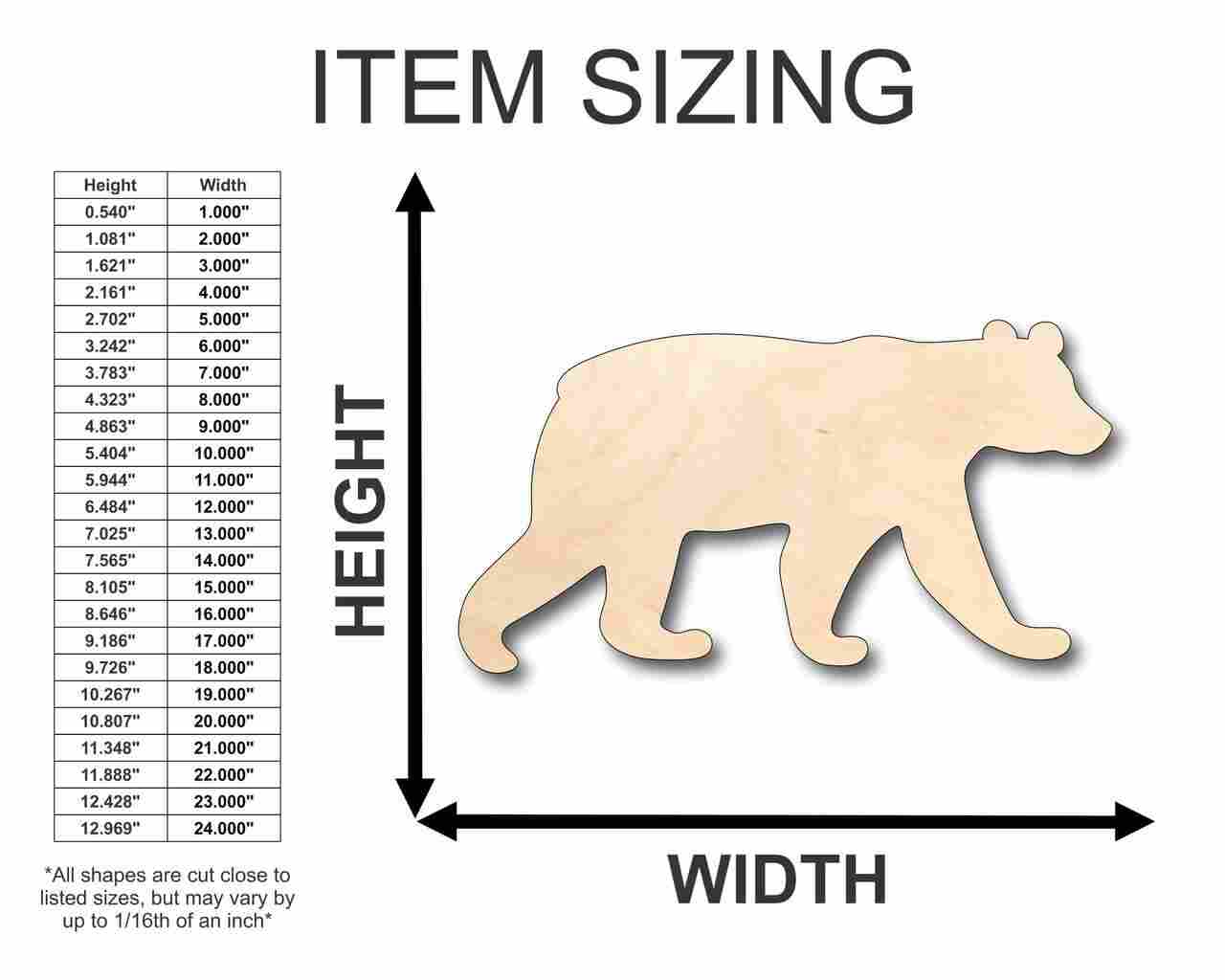 DIY Unfinished Wood Black Bear Shape Craft up to 24 Inches