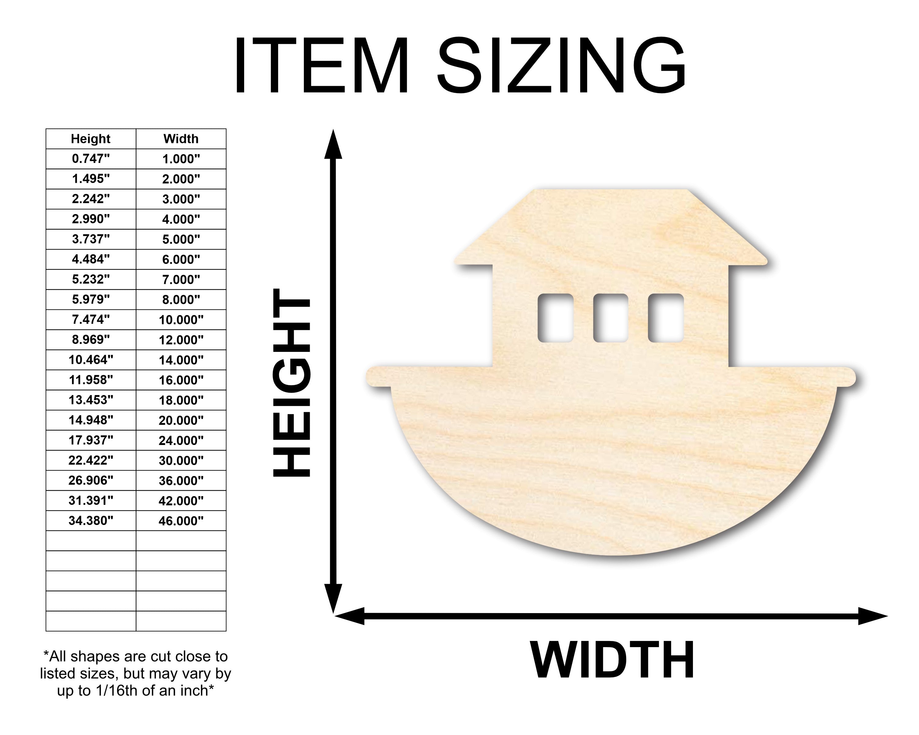 Sanded Unfinished Wood Noah's Ark Craft with Window Shapes, Up to 46 Inches