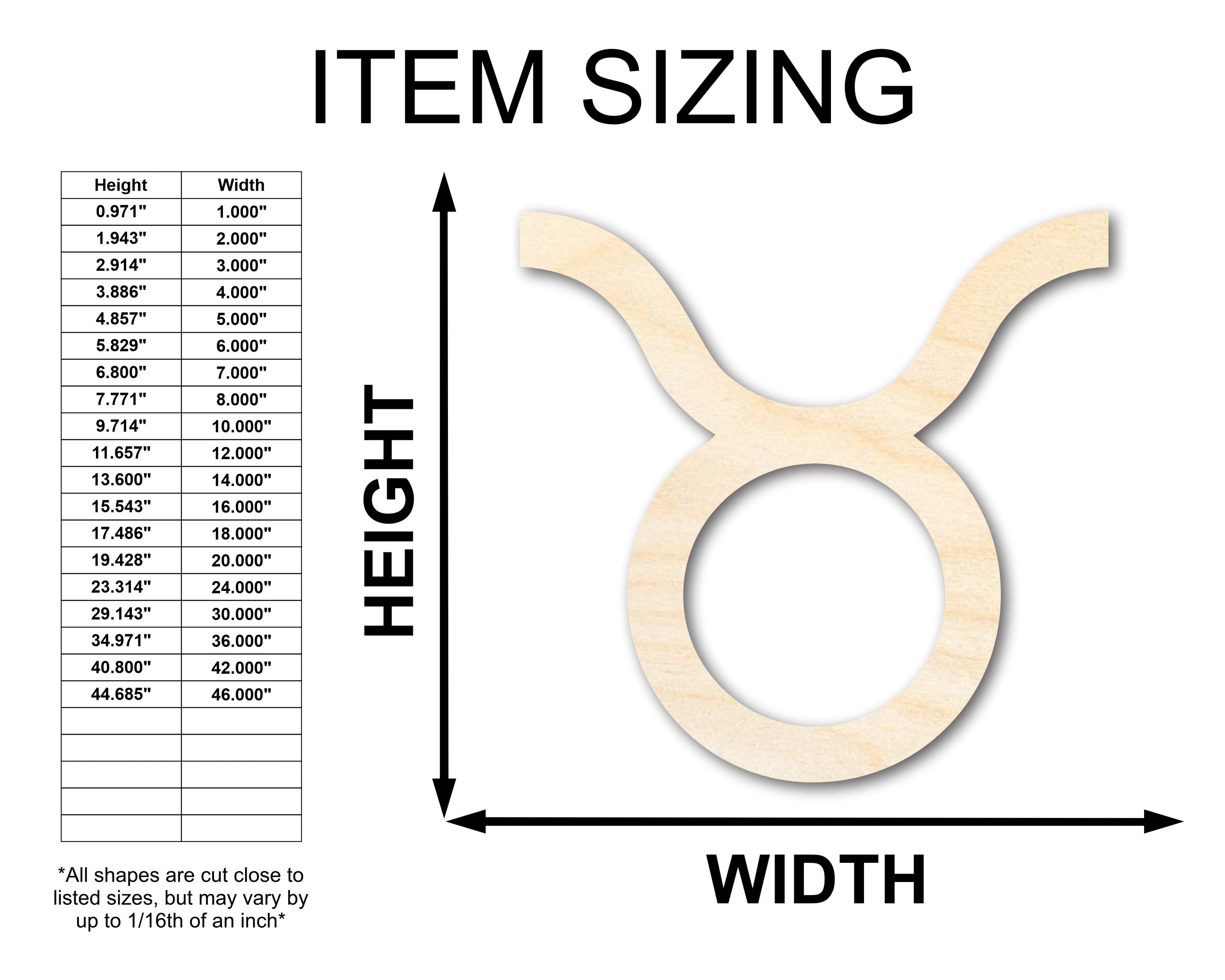 Unfinished Baltic Birch Wood Taurus Zodiac Sign Shape, up to 36 Inches