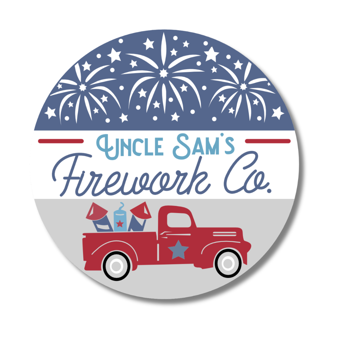 Unfinished 1/4" Thick Wood Uncle Sam's Fireworks Door Sign Craft Kit