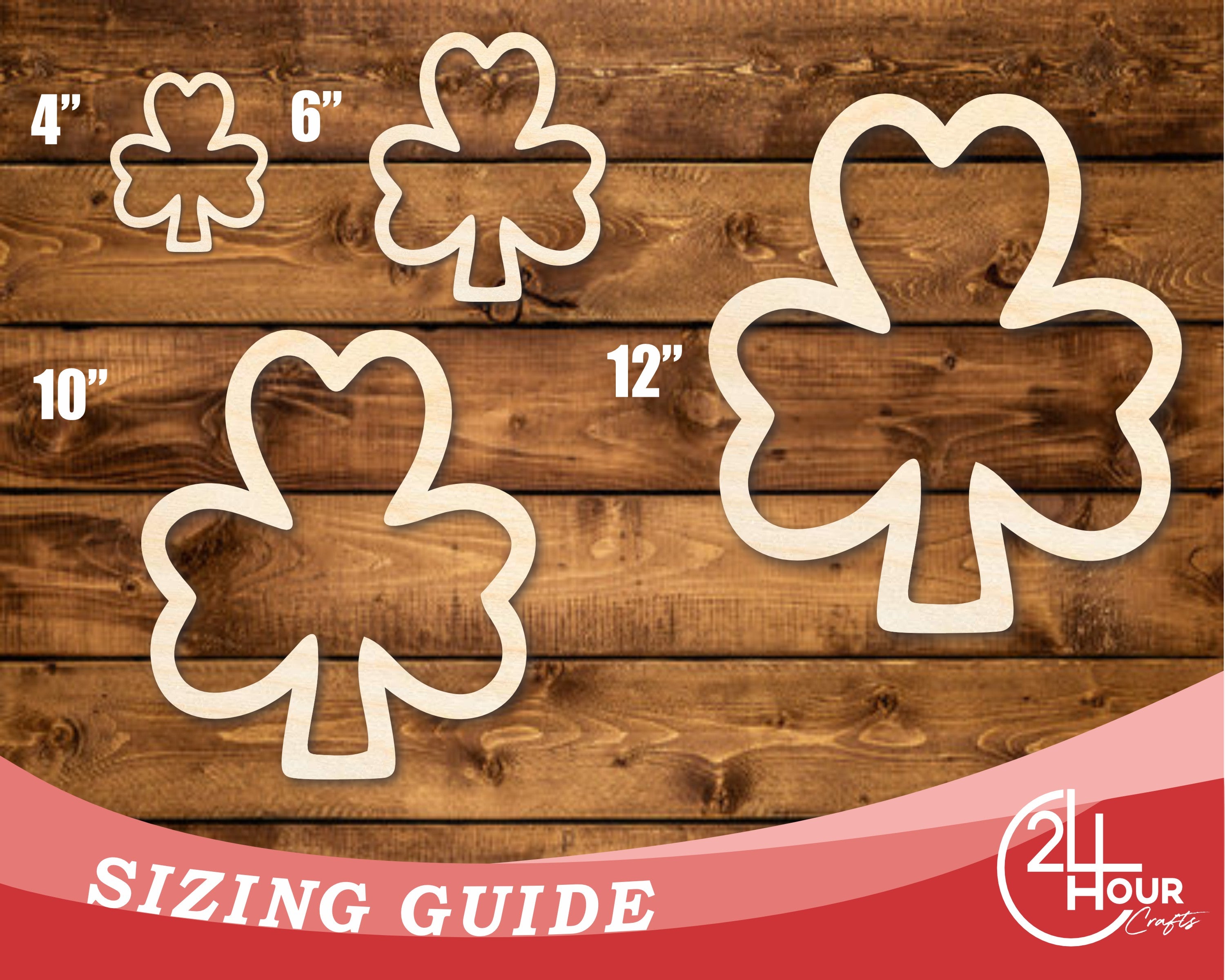 DIY Unfinished Baltic Birch Wood Shamrock Outline Cutout, Sizes up to 46'