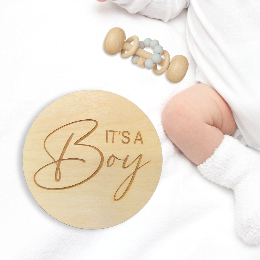 Engraved Round Wood Cutouts for Boy Announcement | 1/4 Inch Thick
