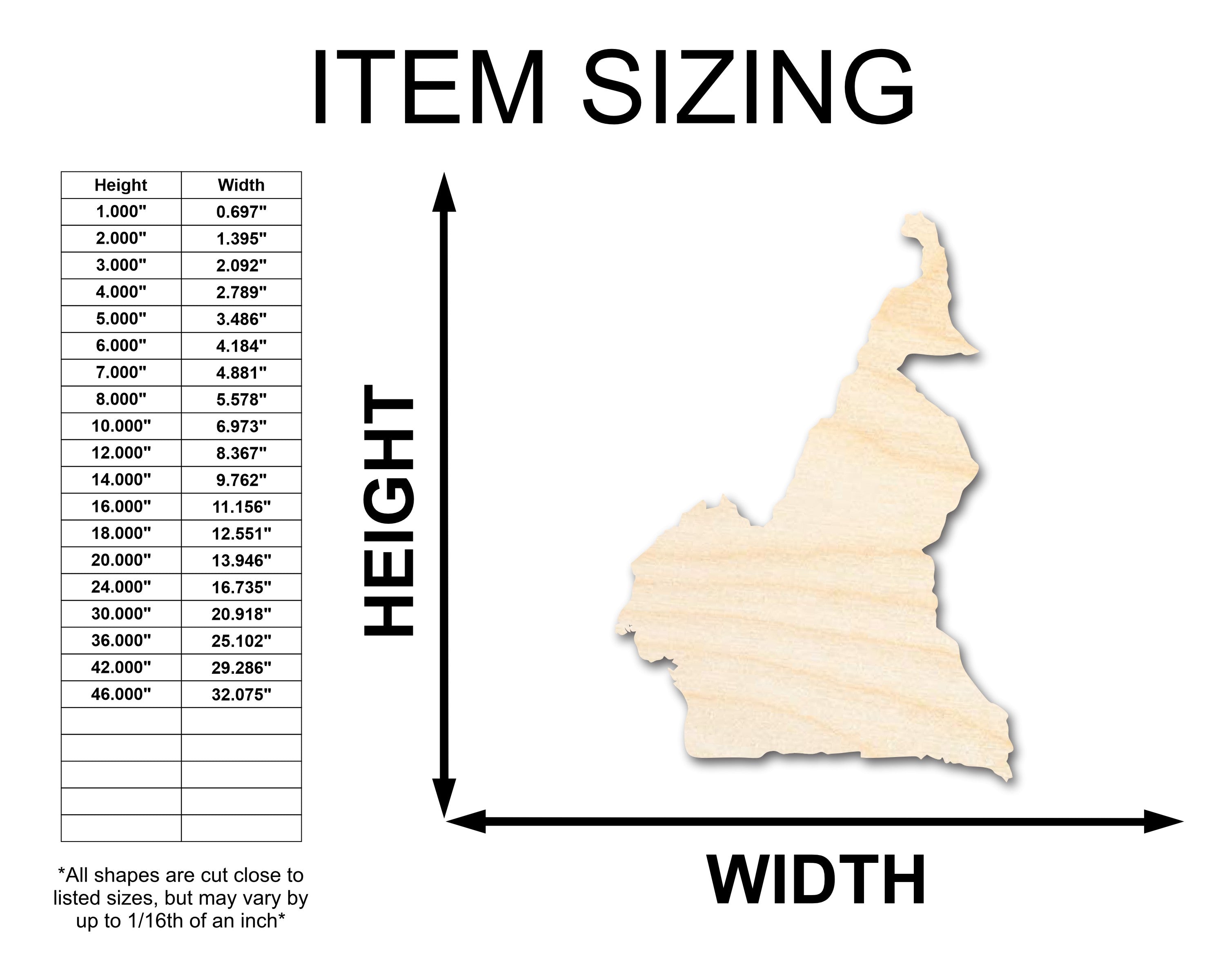 Unfinished Wood Cameroon Country Shape for Central Africa DIY Crafts - Up to 46 Inches for Various Do - It - Yourself Projects