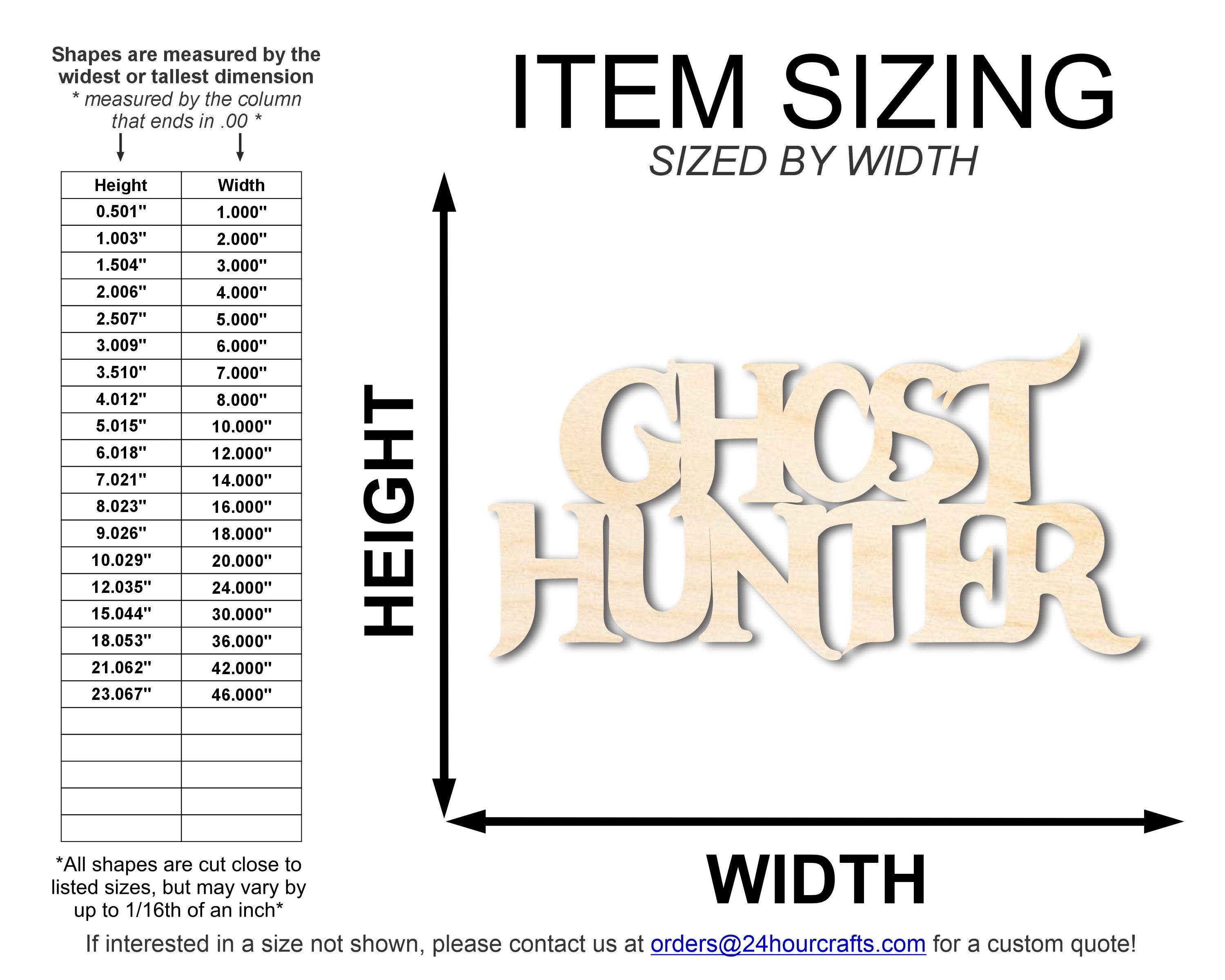 Unfinished Baltic Birch Wood Ghost Hunter Shape Craft Word Cutout for Up to 46 DIY Projects