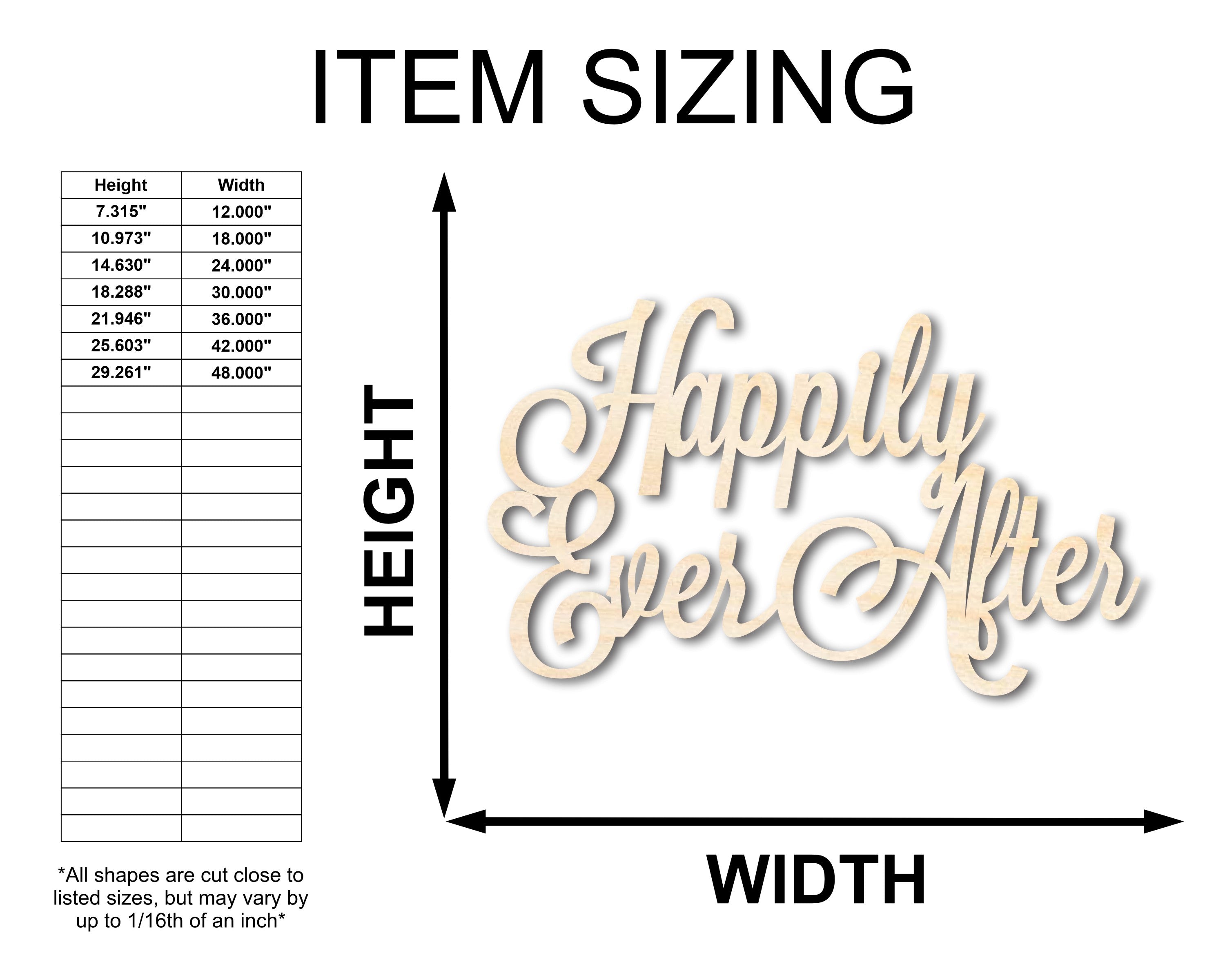 Unfinished Baltic Birch Wood 'Happily Ever After' Shape for DIY Wedding Crafts - Sizes Up to 46 Inches