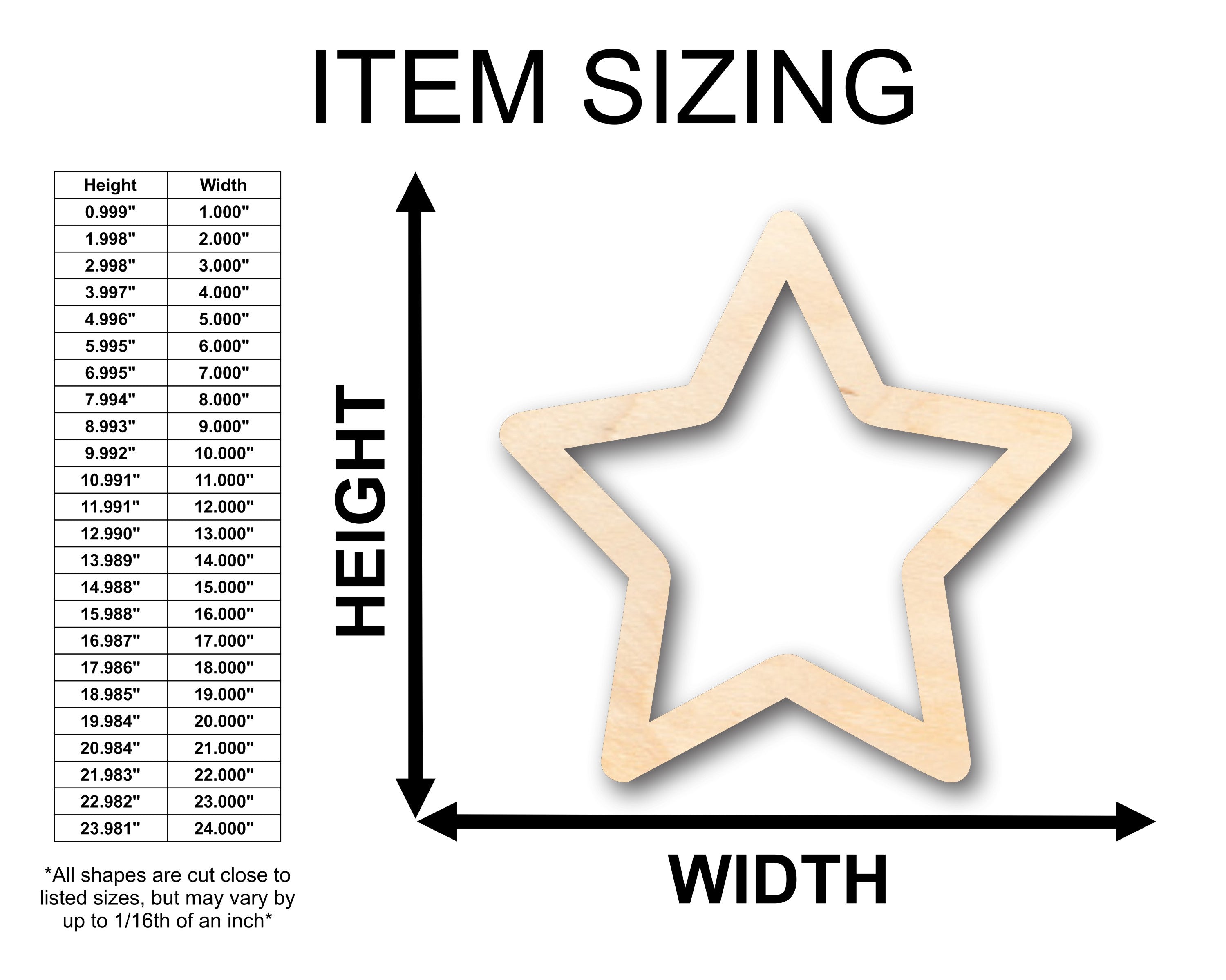Unfinished Baltic Birch Wood Star Outline Shape for DIY Craft Projects - Sizes Up to 46 Inches