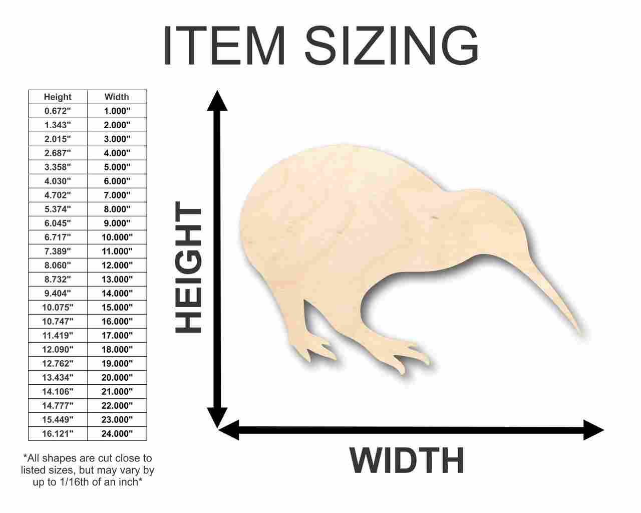 Unfinished Baltic Birch Plywood Kiwi Shape for DIY Wildlife and Bird Crafts - New Zealand Animal Design, Sizes Up to 24 Inches