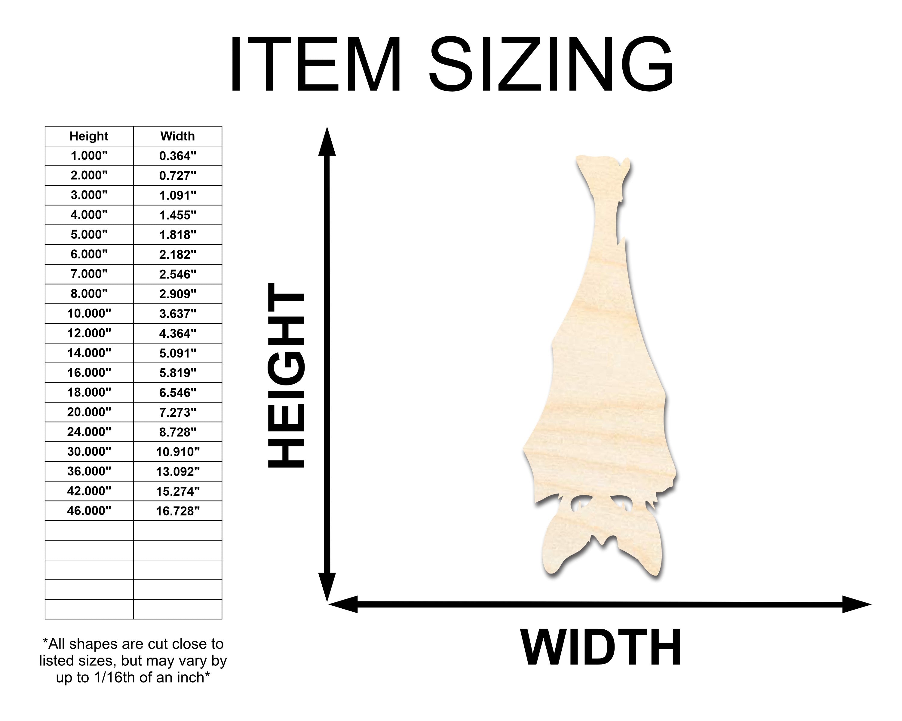 Unfinished Wood Bat - Shaped Hanging Craft Item with Sizes Up to 46 Inches