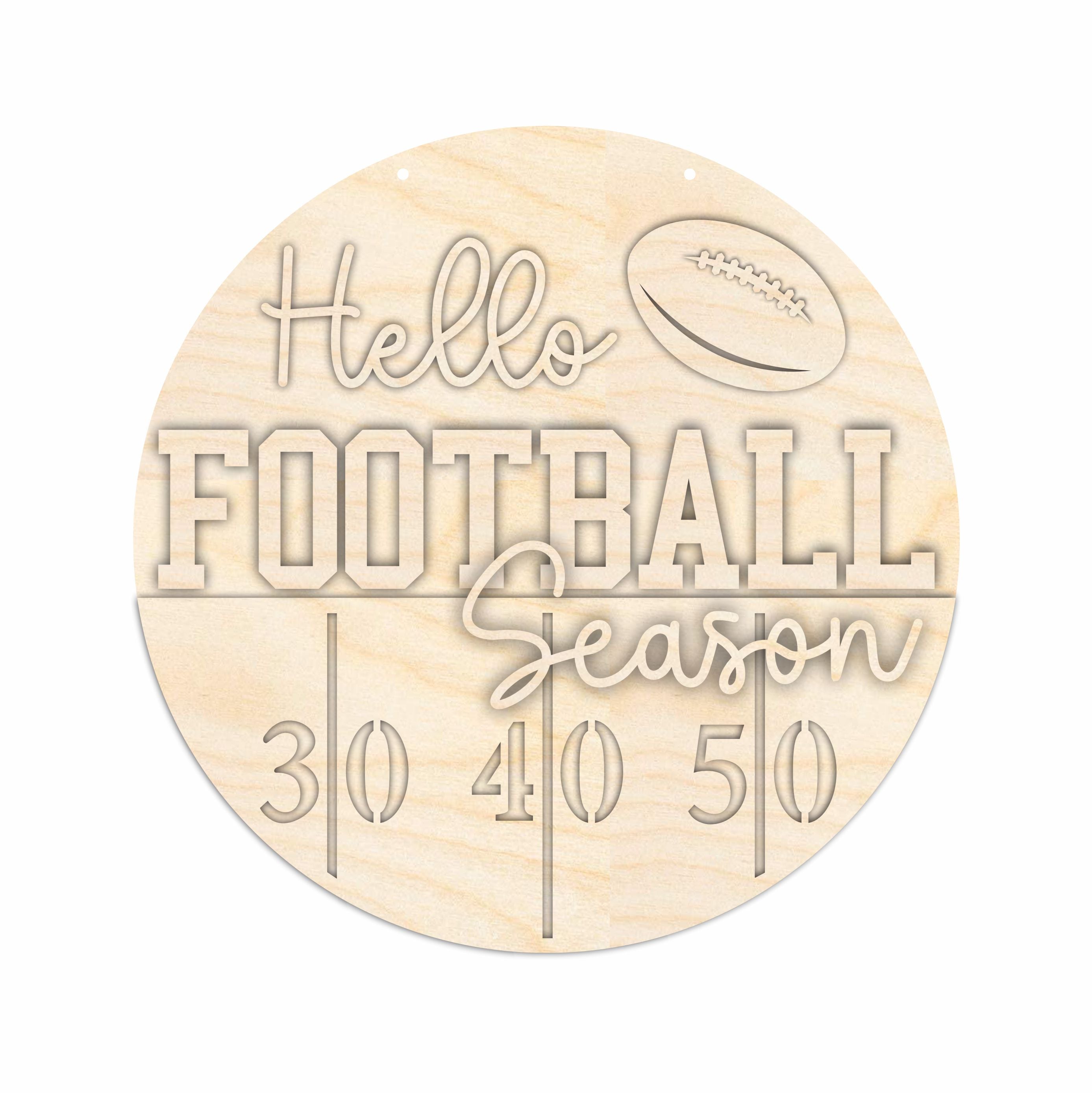 Unfinished Wooden Hello Football Season Door Sign Craft Kit | 1/4-Inch Thick Wood Cutouts for Door Decor