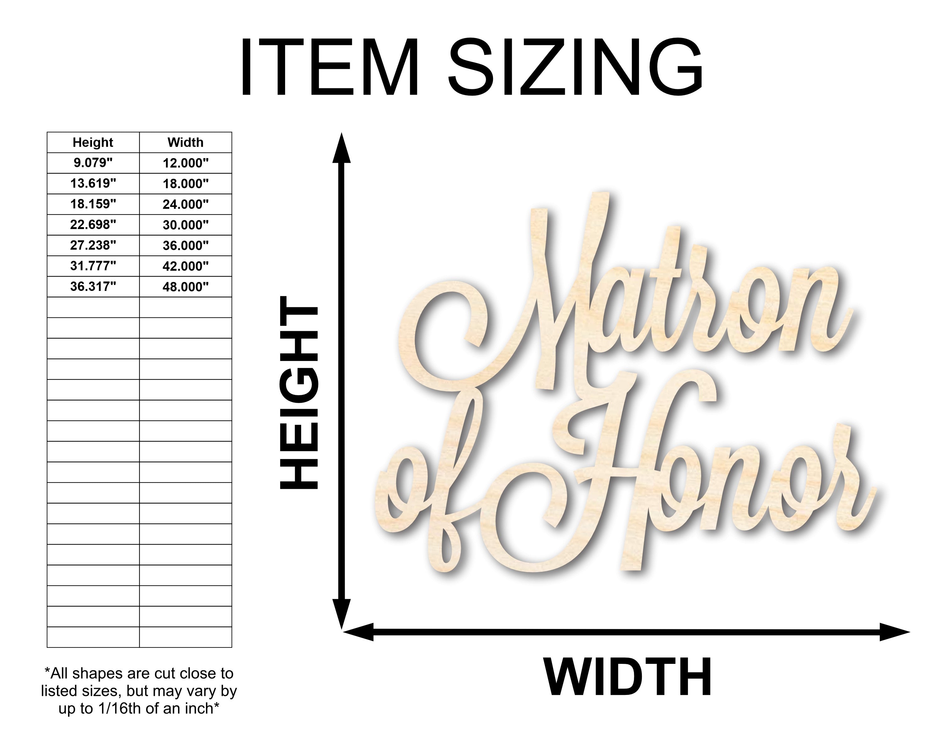Unfinished Wood Craft - Matron of Honor Shape, Suitable for Word Craft Projects, Sizes Up to 46 Inches