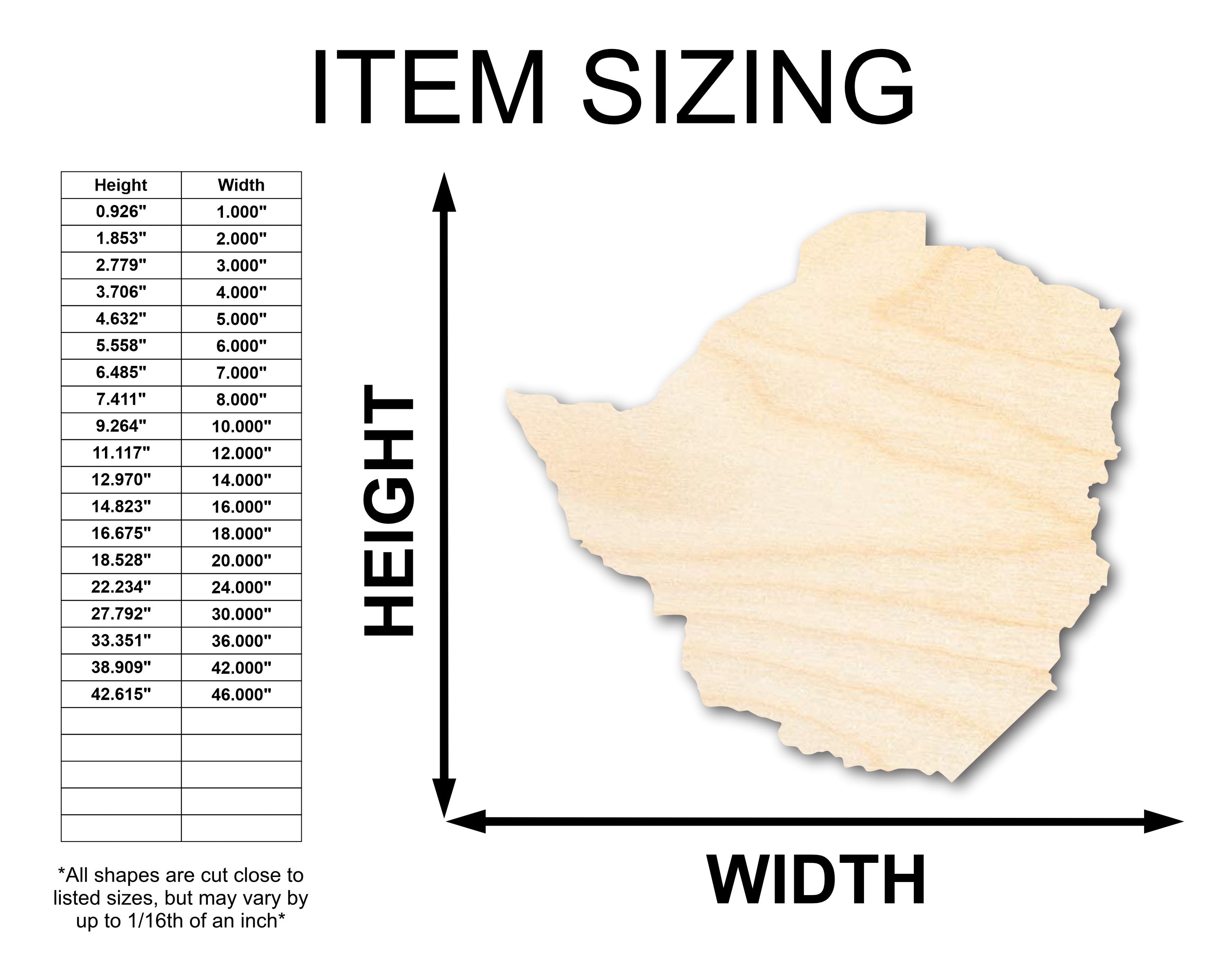 Unfinished Wood Zimbabwe Country Shape for Southern Africa DIY Crafts - Ideal for up to 46 Do - It - Yourself Projects