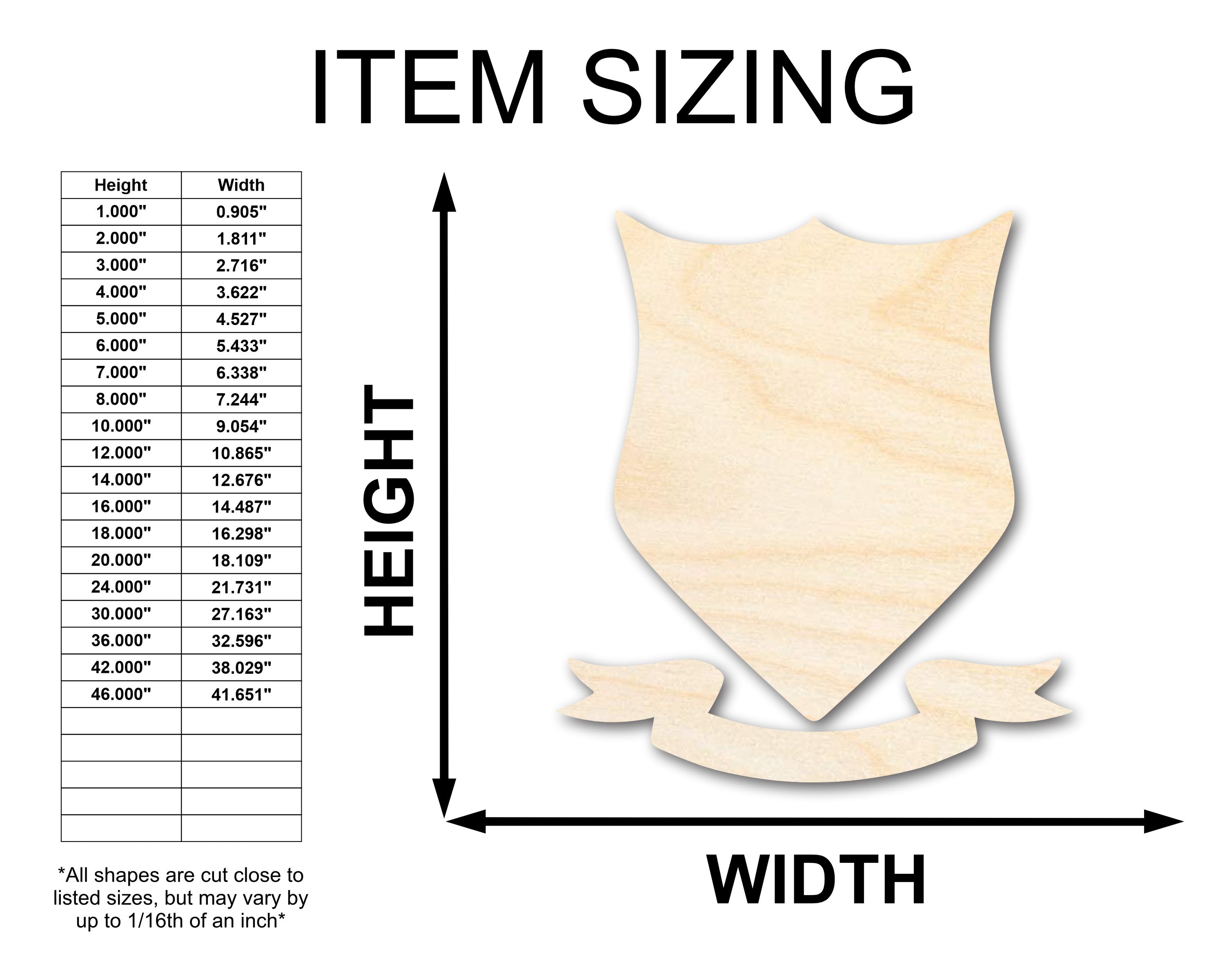 Unfinished Wood Coat of Arms Shape Craft Item - Available Sizes up to 46 Inches