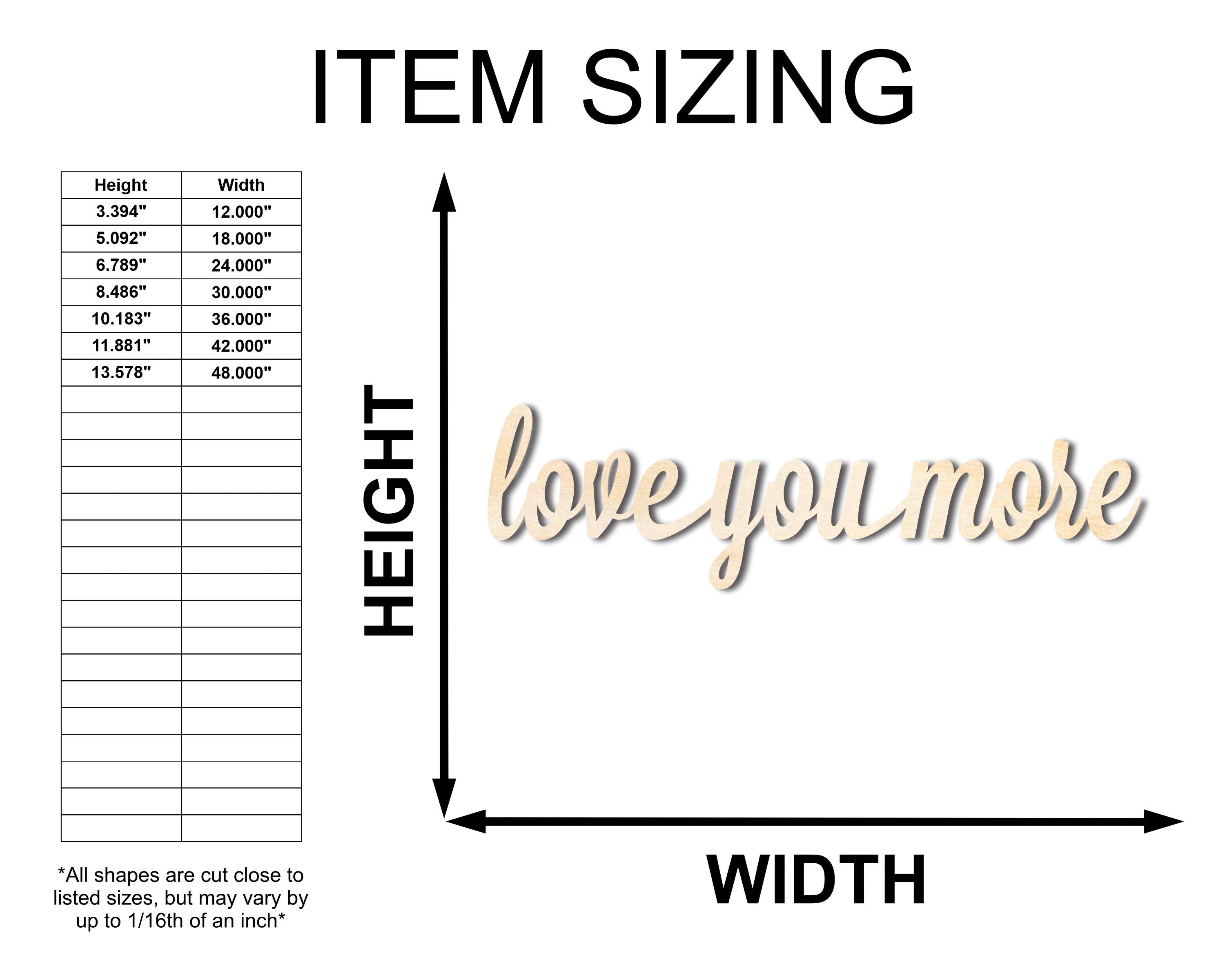 Unfinished Wood Craft: 'Love You More' Shape - Available Sizes up to 46 Inches