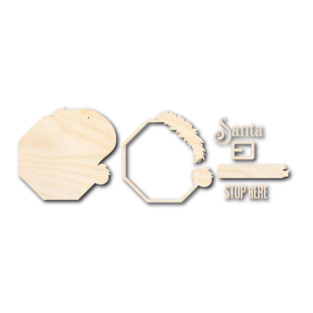 Unfinished Handmade Wood Santa Stop Here Door Sign Craft Kit | 1/4 - inch Thick Wood Craft Cutouts for Decorative Purposes