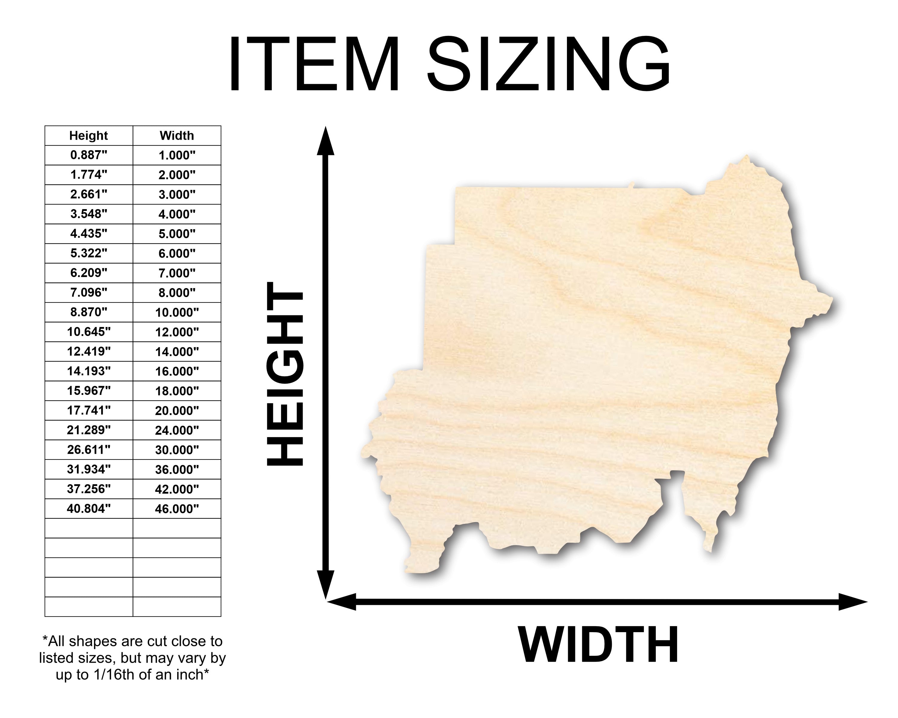 Unfinished Baltic Birch Wood Sudan Country Shape - Ideal North Africa Craft for Up to 46 DIY Projects