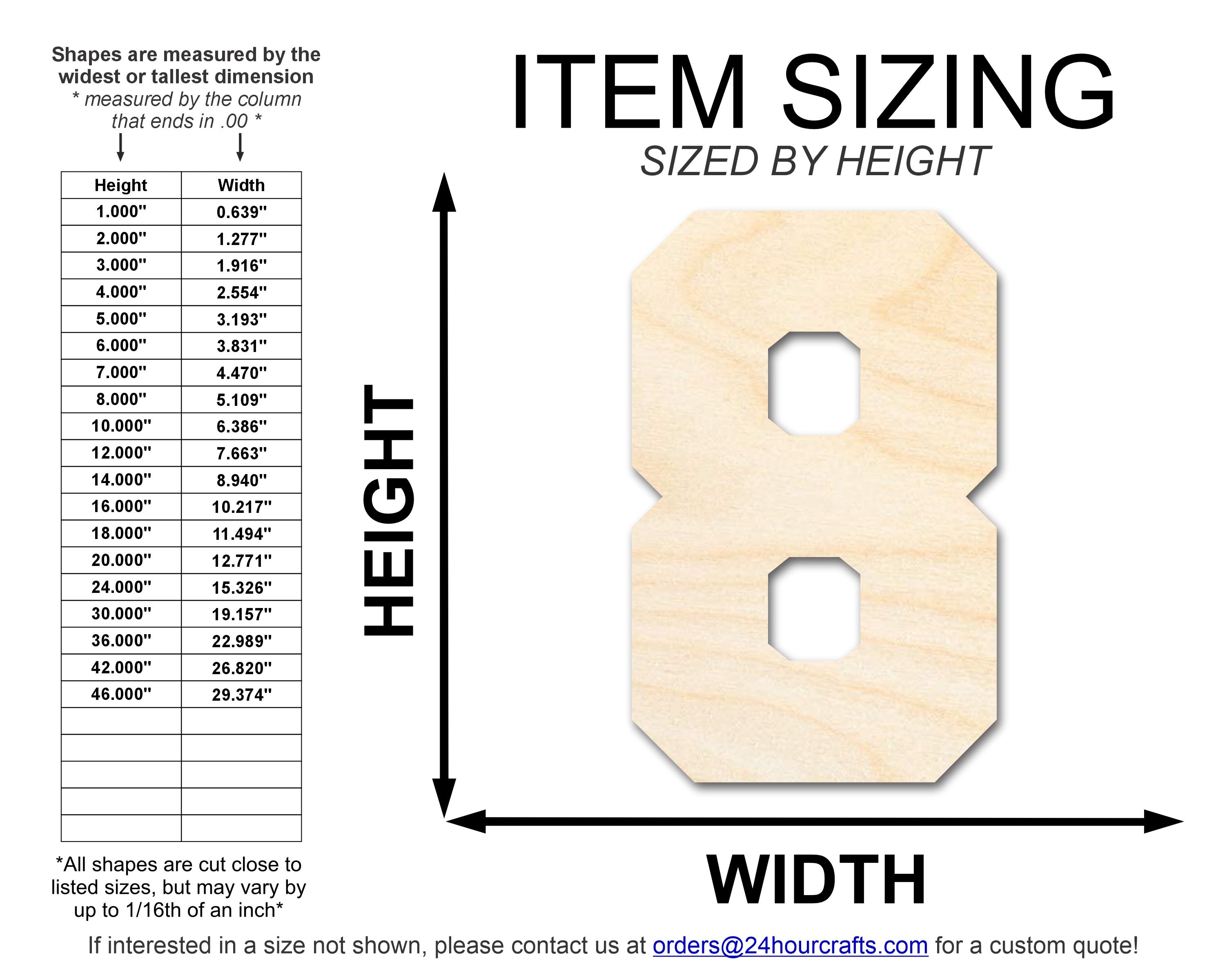 Unfinished Baltic Birch Wood Varsity Number Eight Shape Cutout for DIY Crafts, Available up to 46 Inches