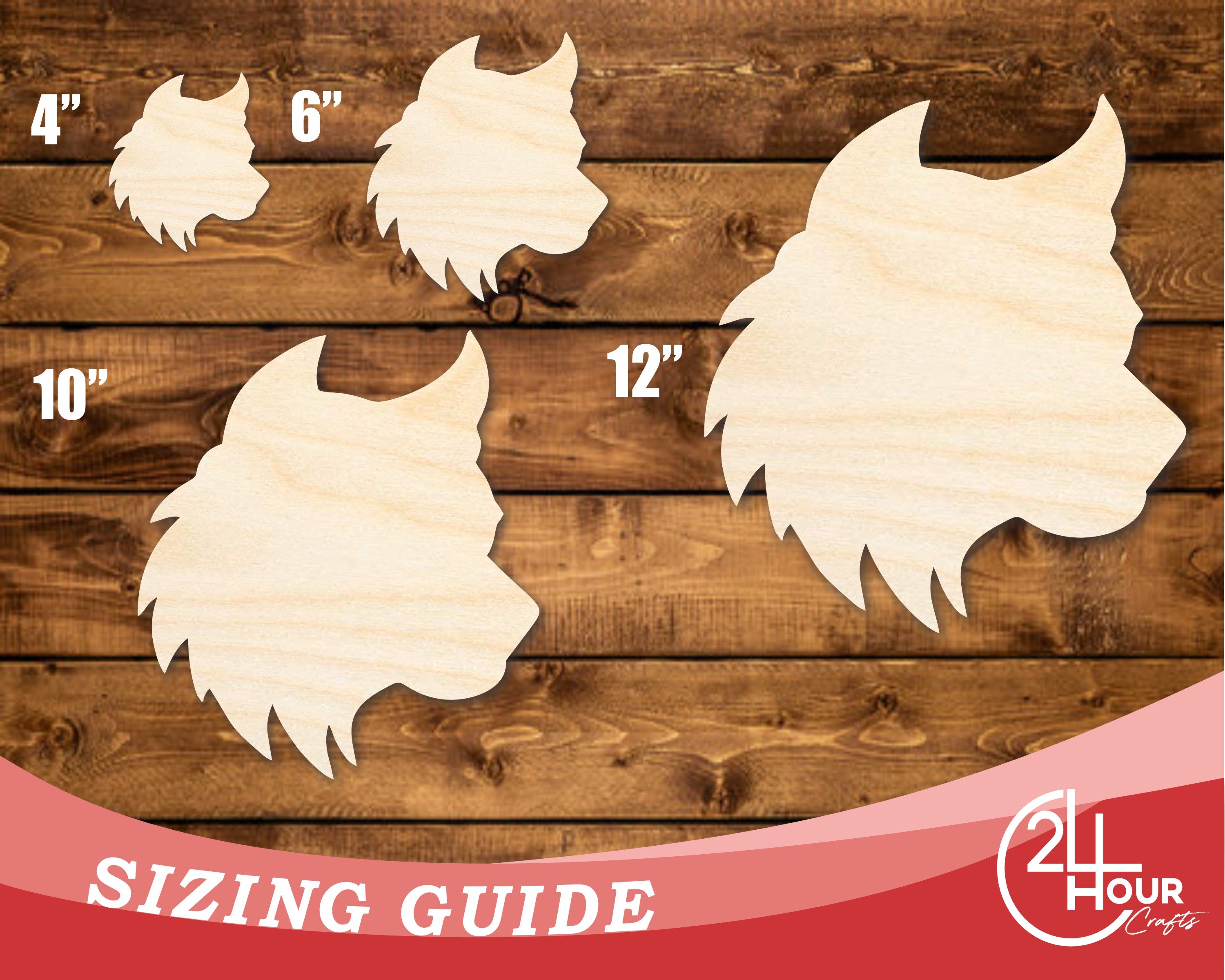 Unfinished DIY Craft Cutout of Wood Wolf Mascot Shape - Up to 46 Different DIY Options