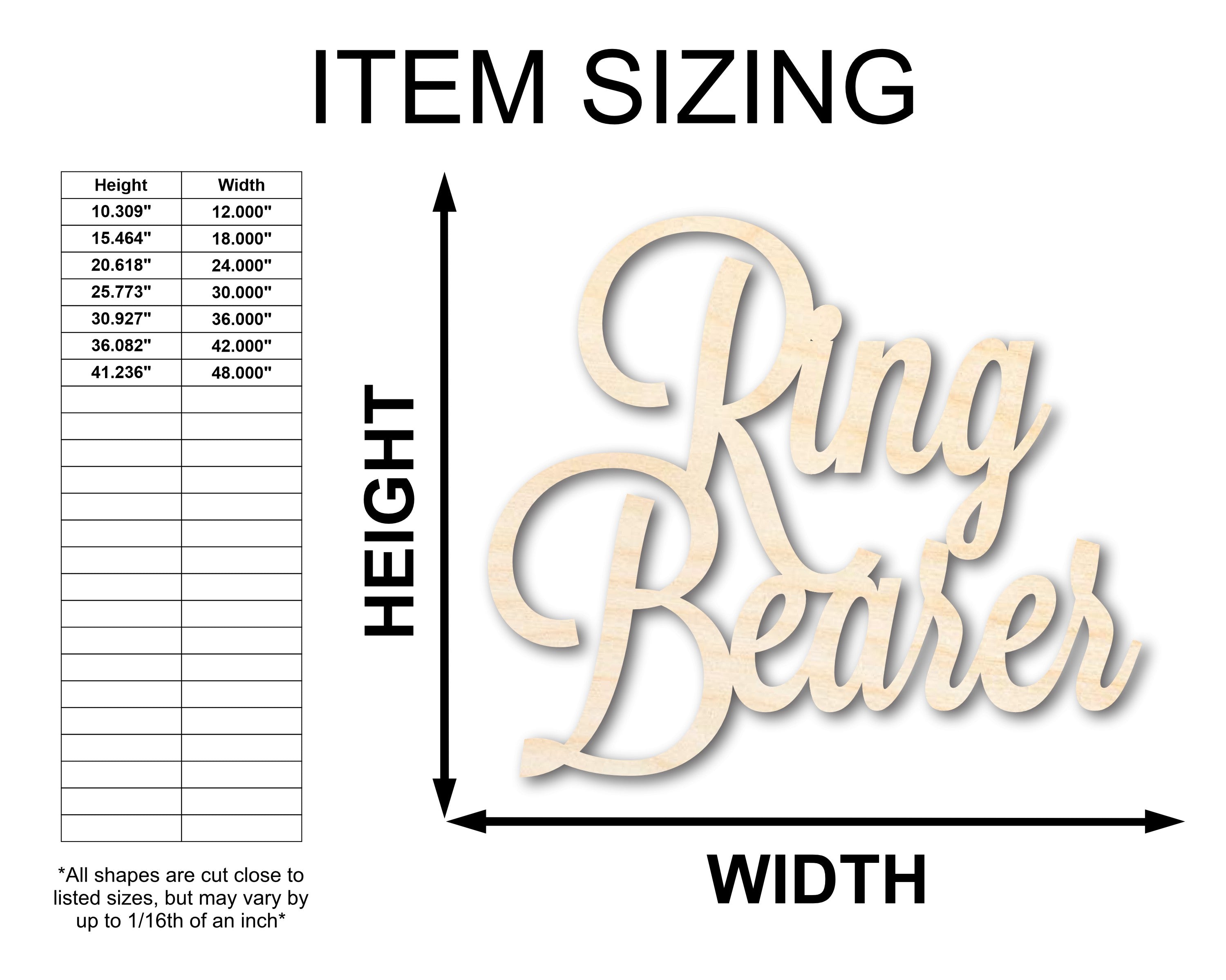 Unfinished Wood Ring Bearer Shape Craft Item - Customizable Word Craft, Sizes up to 46 Inches