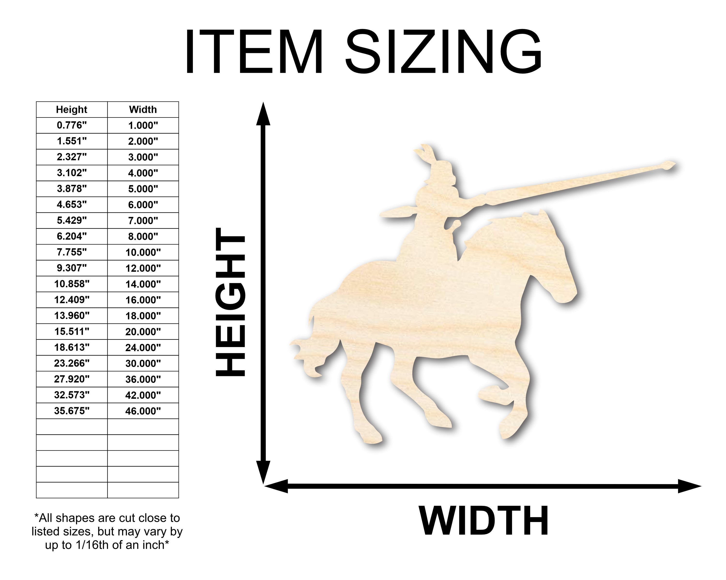 Unfinished Crafting Wood Jousting Knight Shape - Sizes Up to 46 Inches