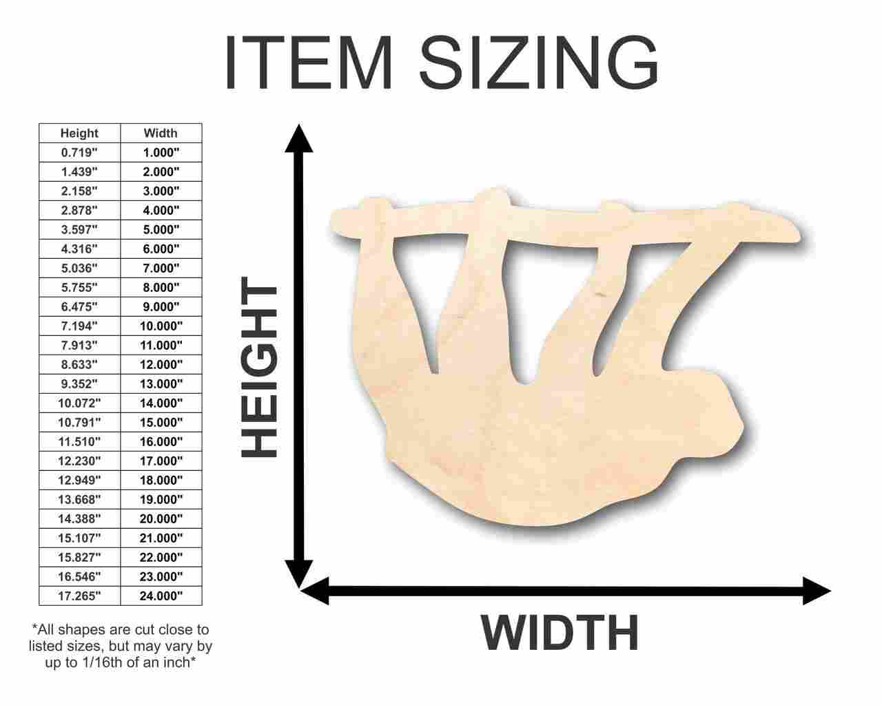 Unfinished DIY Wood Craft in Sloth Shape for Animal and Wildlife Projects - Sizes up to 46 Inches