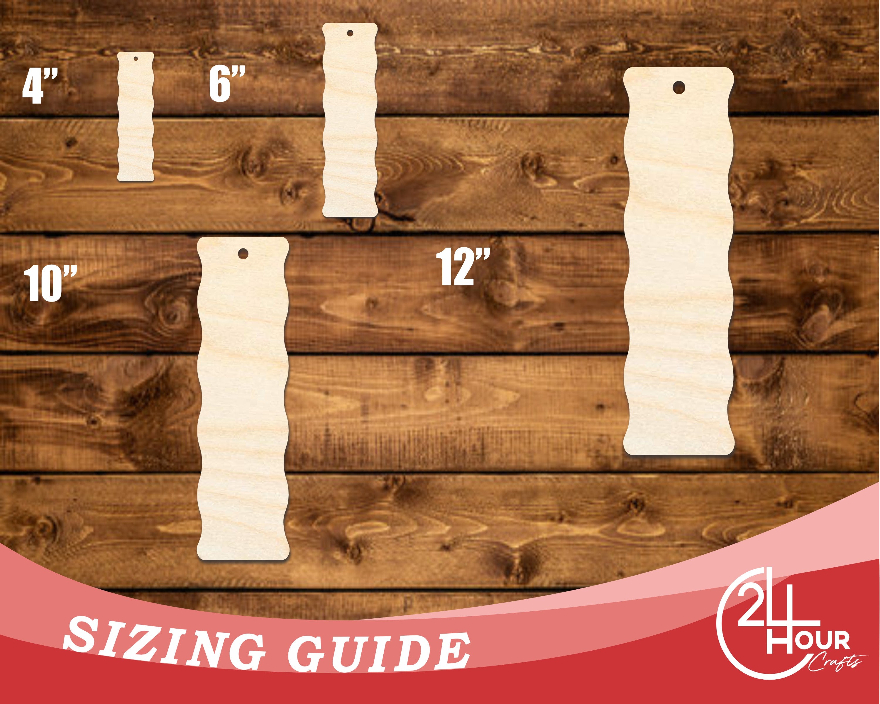 Unfinished DIY Craft Cutout in the Shape of a Wood Wavy Side Bookmark, Up to 12 Pieces for Do - It - Yourself Projects