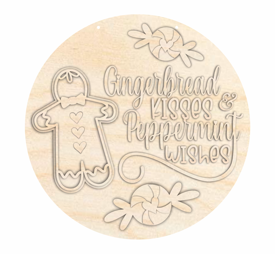 1/4-Inch Thick Unfinished Wood Gingerbread Kisses Door Sign Craft Kit