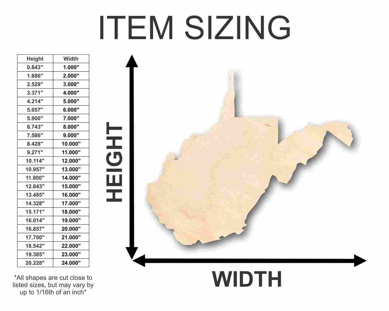 Unfinished Wood Craft in the Shape of West Virginia - Ideal for up to 46 DIY Projects