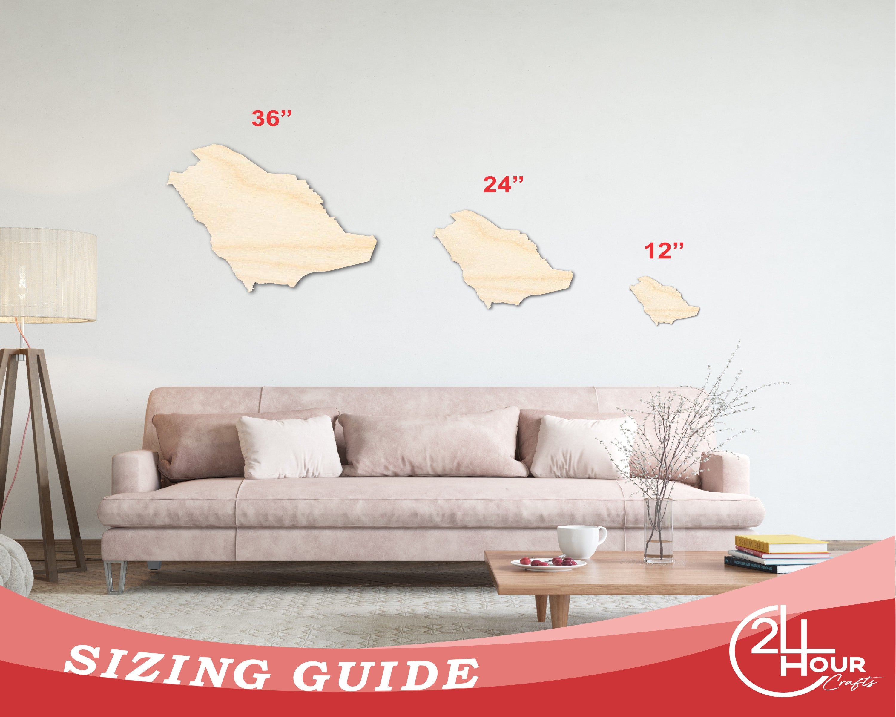 DIY Unfinished Wood Saudi Arabia Country Shape for Middle East Crafts up to 46