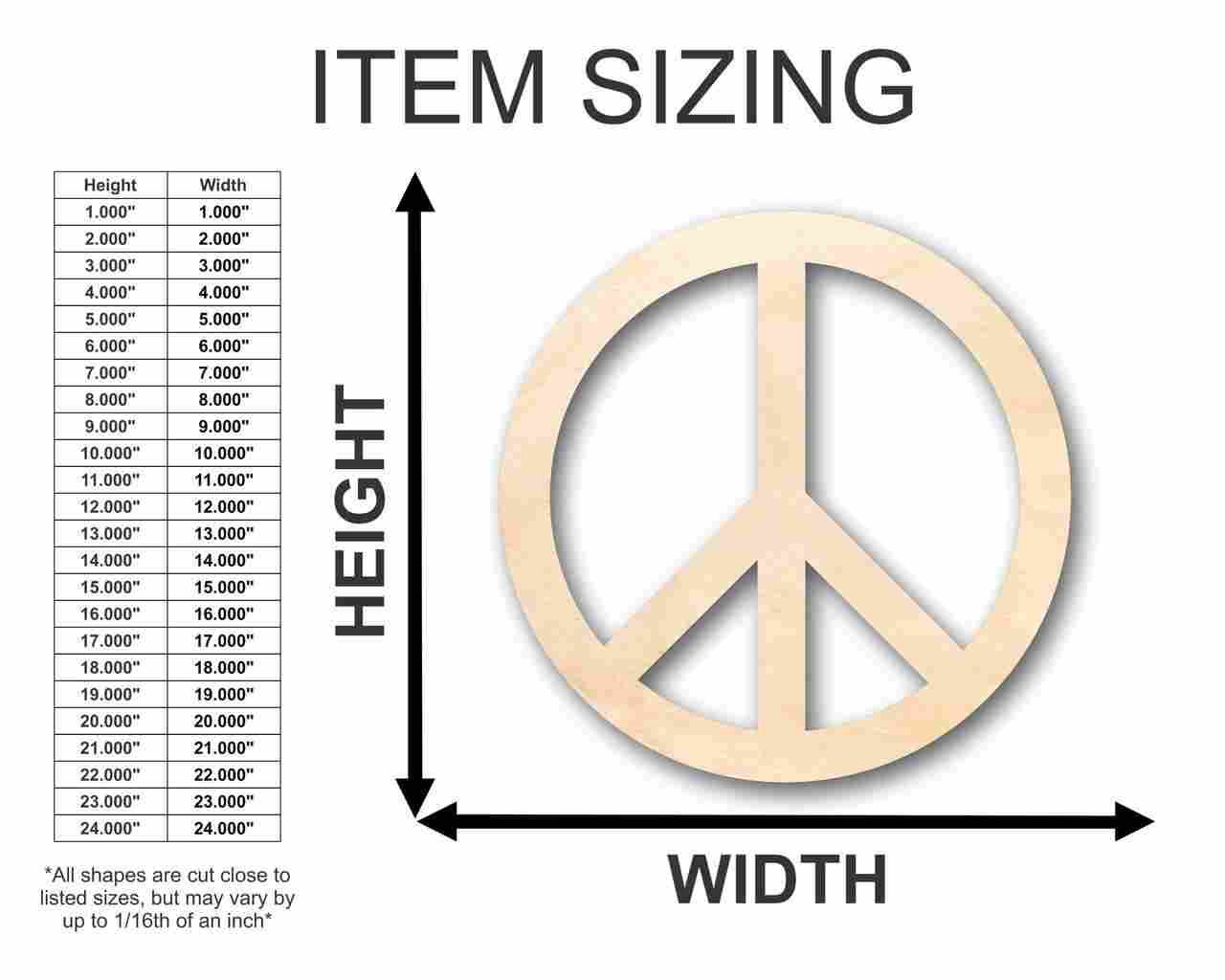 Unfinished DIY Craft - Wood Peace Sign Symbol Shape, Suitable for up to 46 DIY Projects