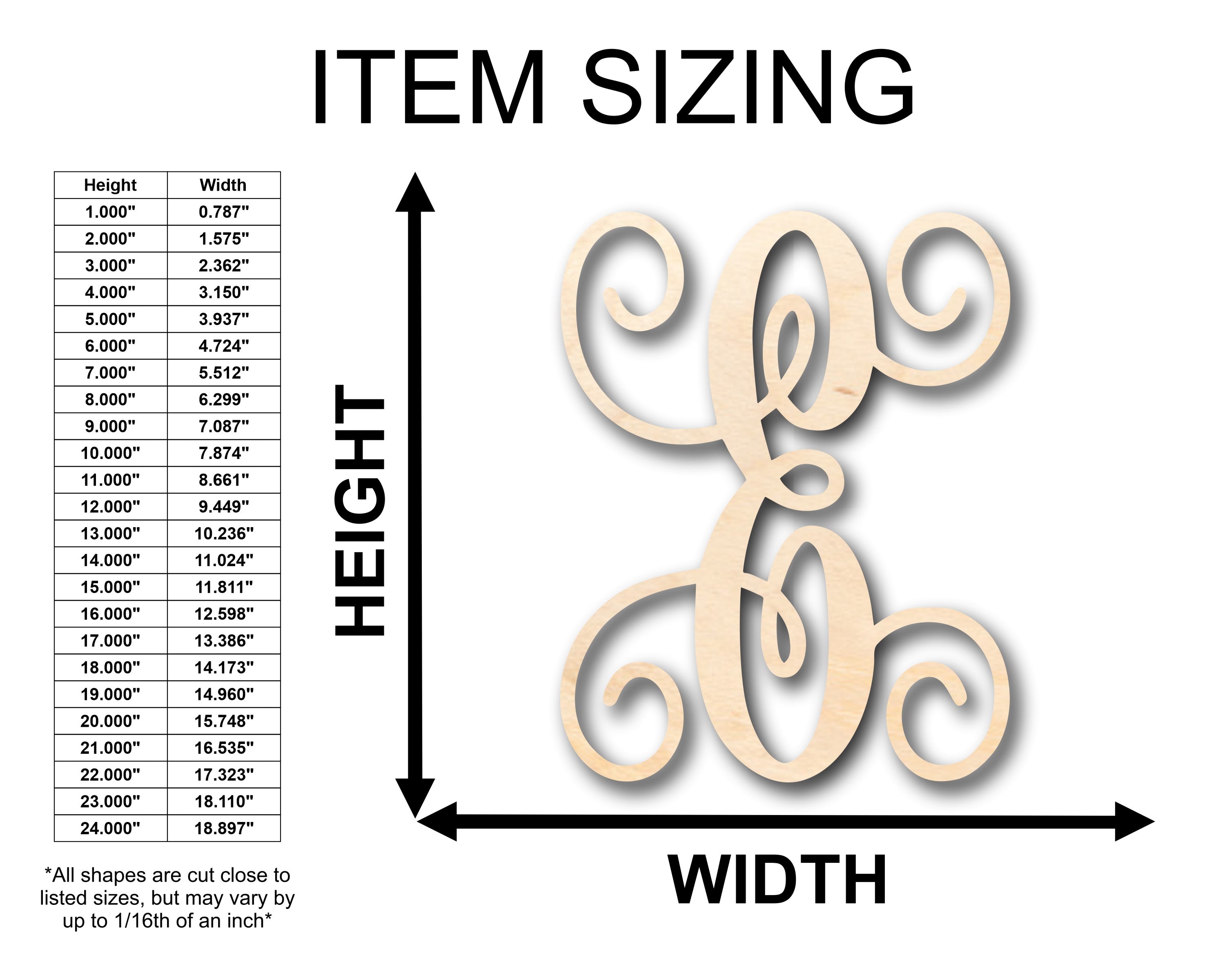 DIY Unfinished Wood Monogram E Shape - Up to 46 for Crafts
