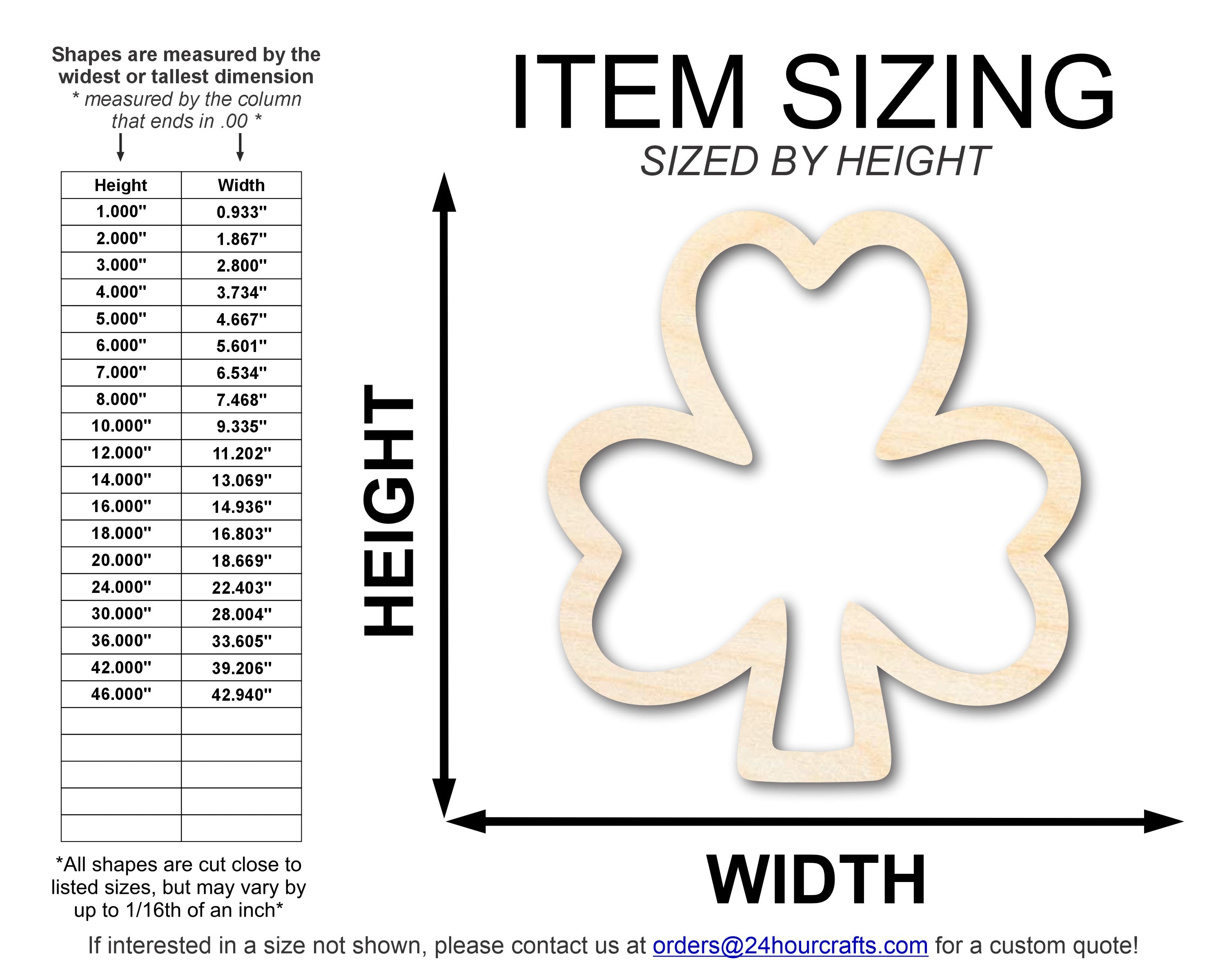DIY Unfinished Baltic Birch Wood Shamrock Outline Cutout, Sizes up to 46'