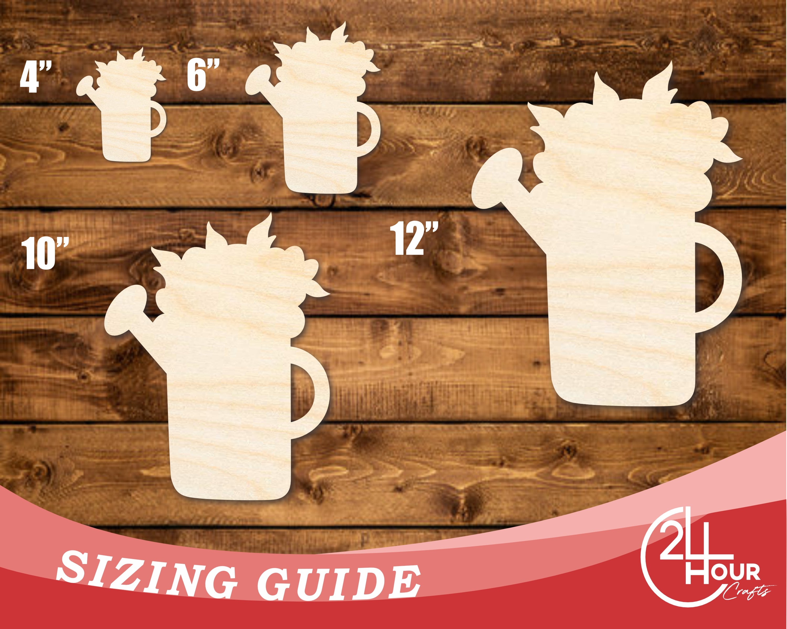 DIY Unfinished Baltic Birch Floral Watering Can Shape Cutouts up to 46 Inches