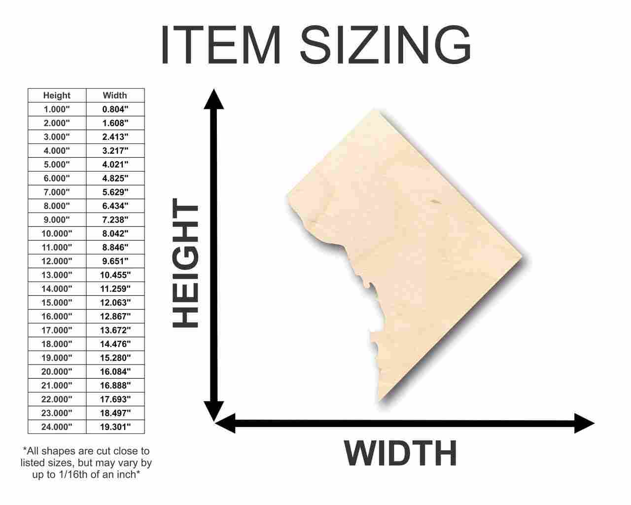 Unfinished Baltic Birch Wood Washington DC Shape for Up to 46 DIY Crafts