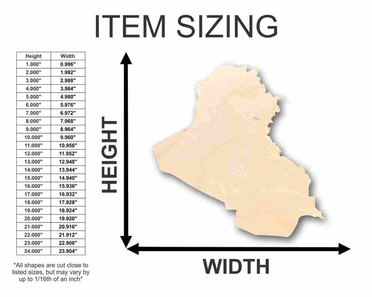 Unfinished DIY Craft - Iraq Shape Country Wood Cutout for Various Projects up to 46 Inches