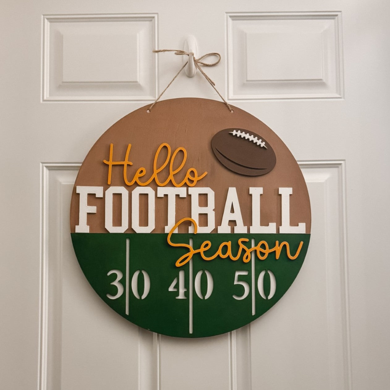 Unfinished Wooden Hello Football Season Door Sign Craft Kit | 1/4-Inch Thick Wood Cutouts for Door Decor