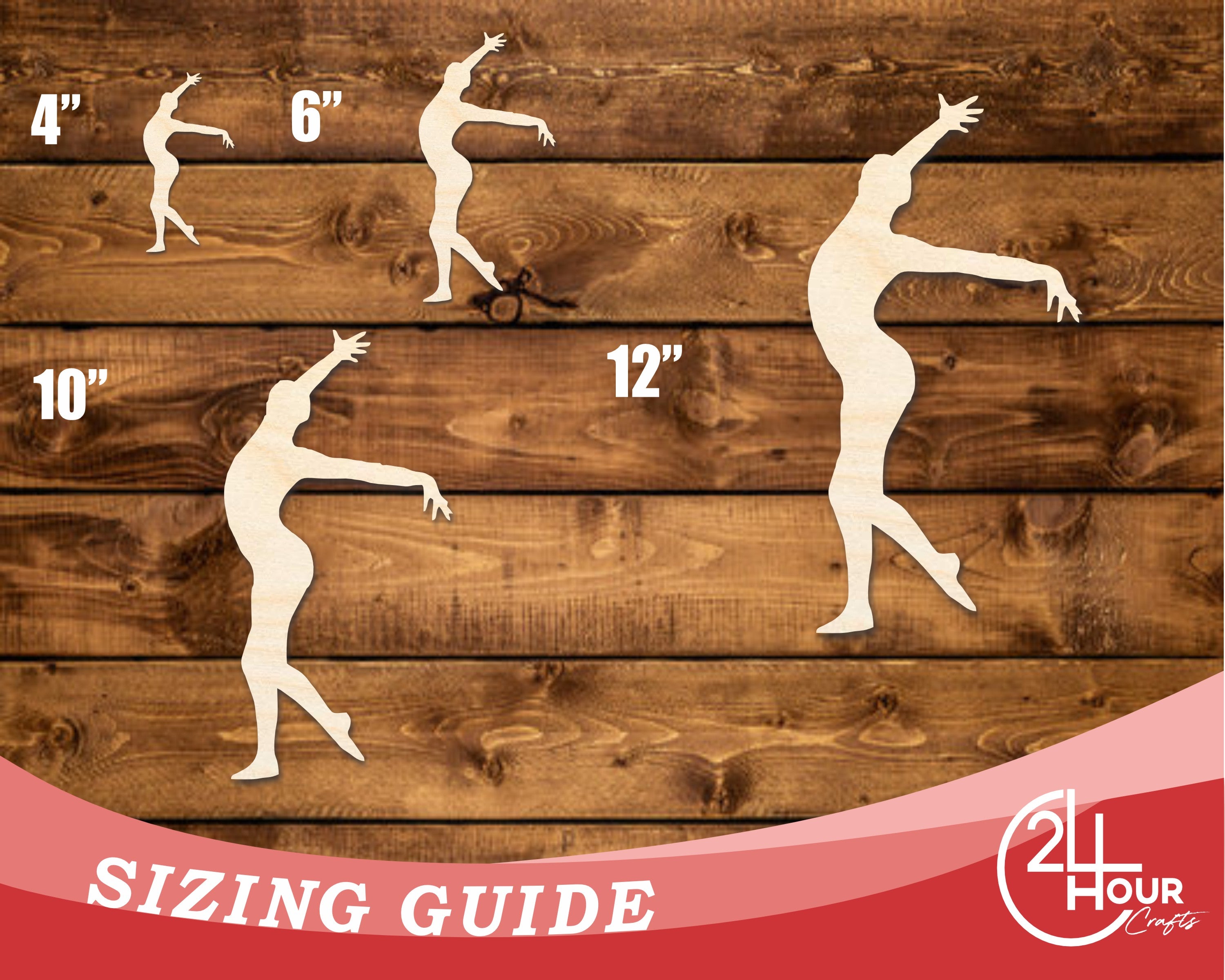 Unfinished Baltic Birch Wood Gymnast Pose Shape DIY Craft Cutout with Up to 46 Different DIY Options
