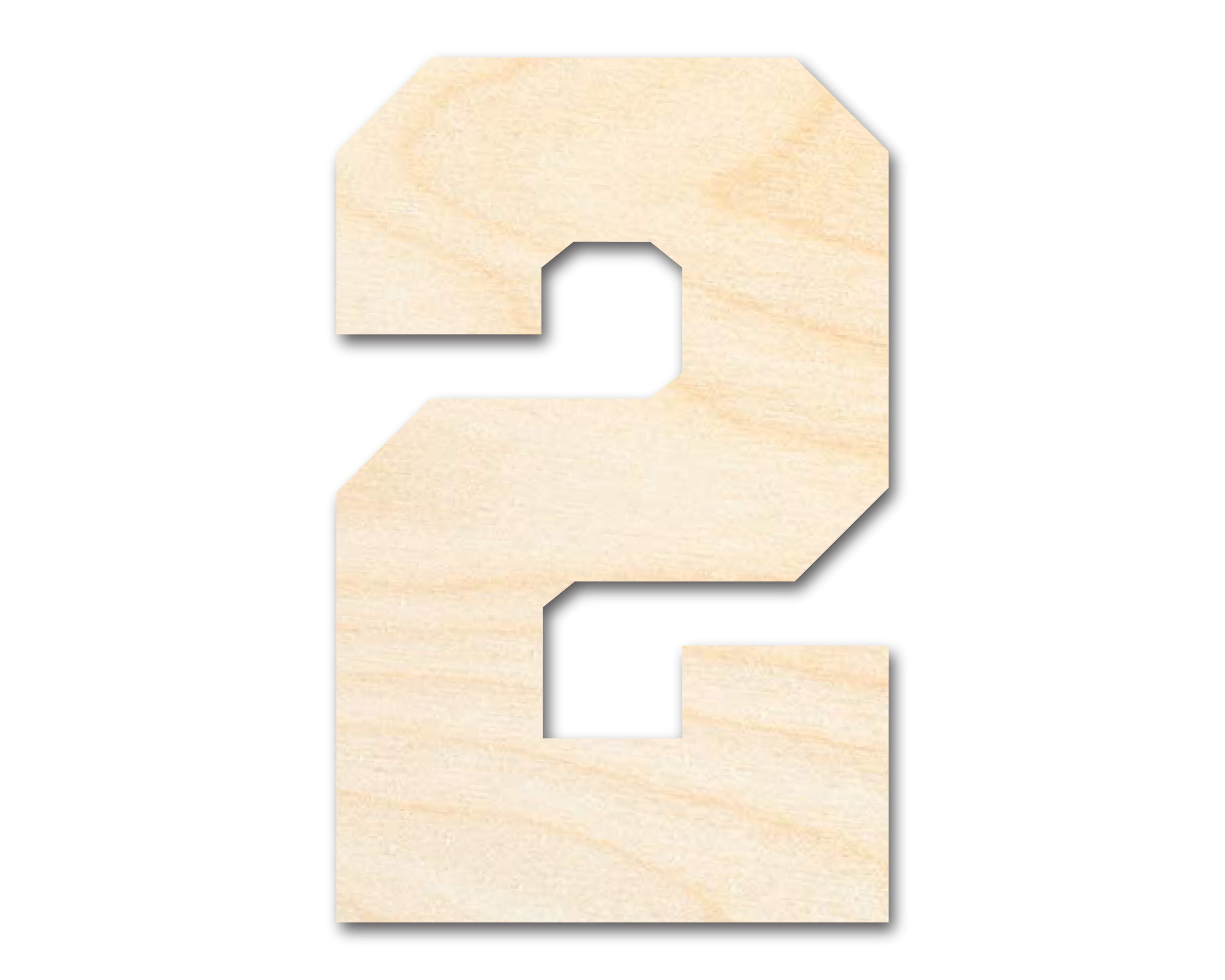 DIY Unfinished Wood Varsity Number Two Shape Cutout, Up to 46 Inches