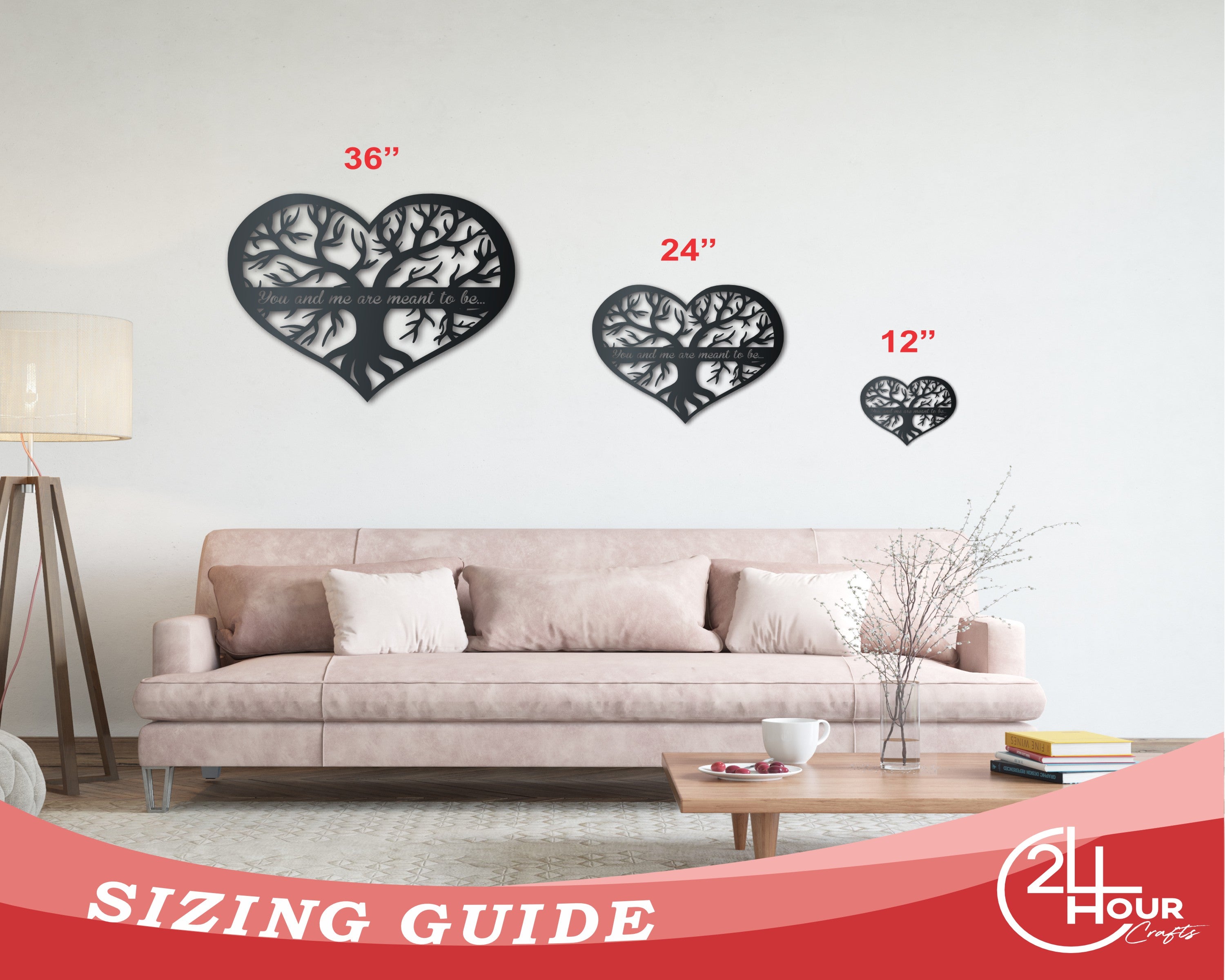 Personalized Metal Heart Tree Wall Art - 14 Color Choices for Valentine's, Weddings & Anniversaries