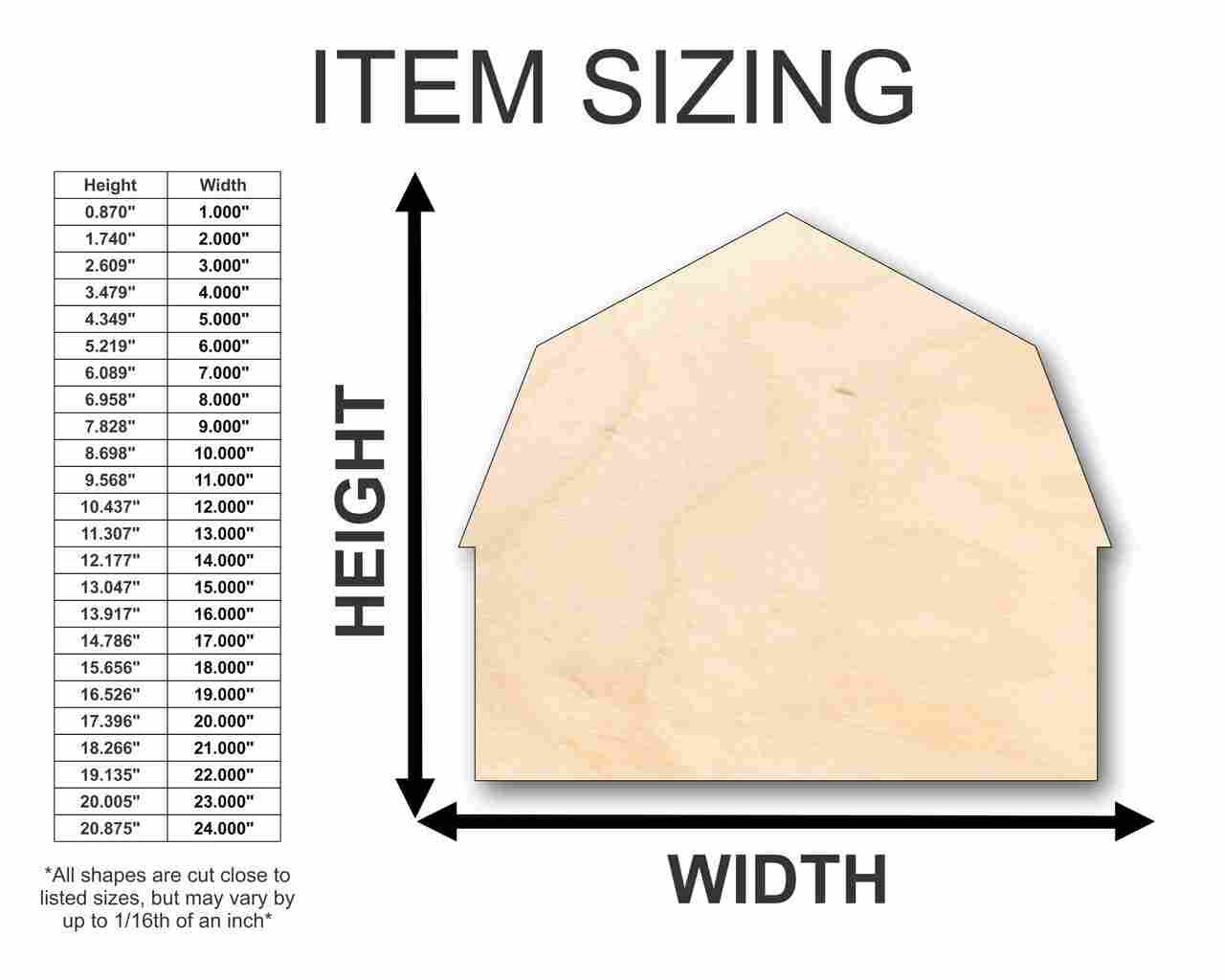 DIY Unfinished Wood Barn Farm Shape Craft up to 46 Inches