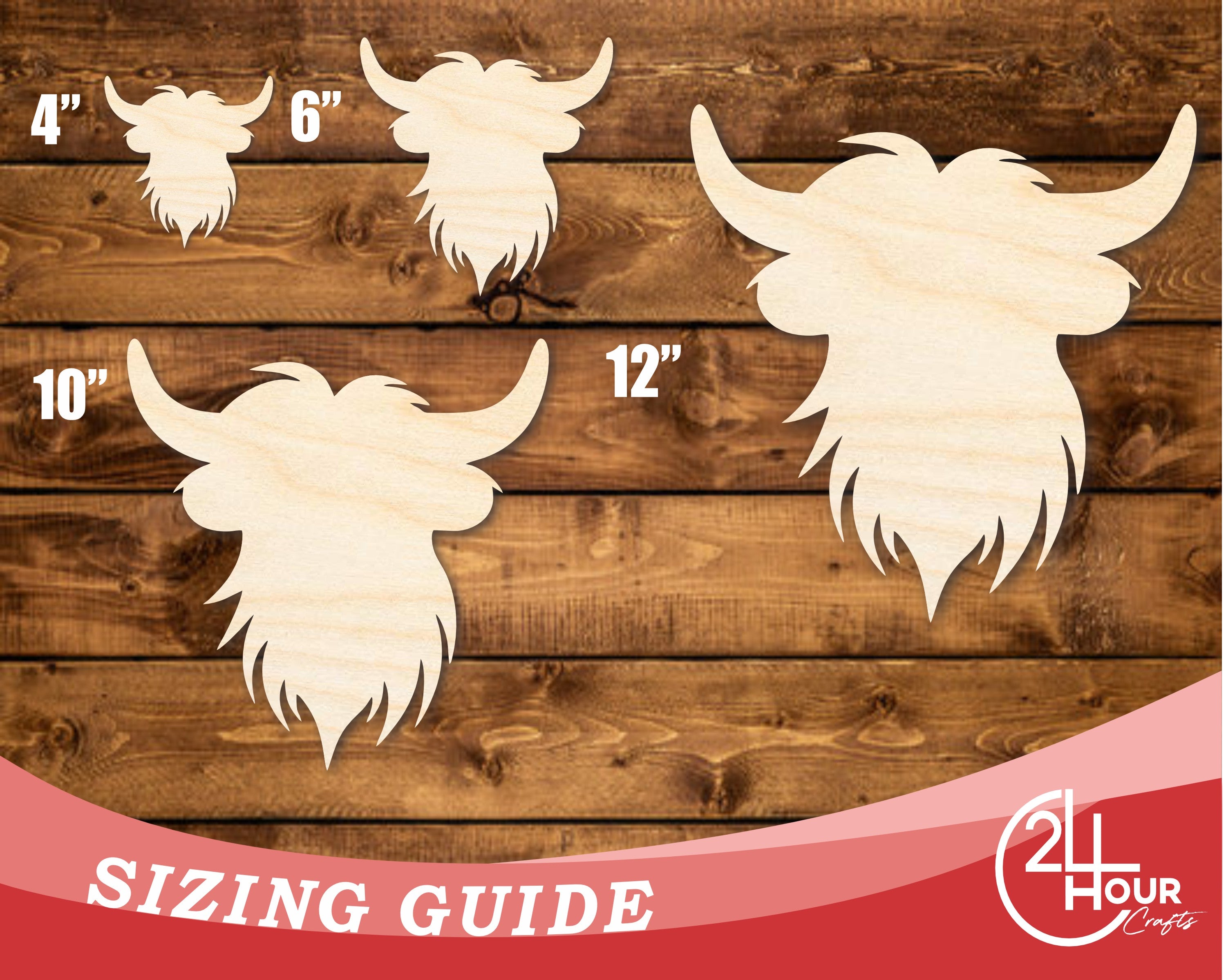 DIY Unfinished Baltic Birch Highland Cow Head Shape Cutout up to 46 Inches