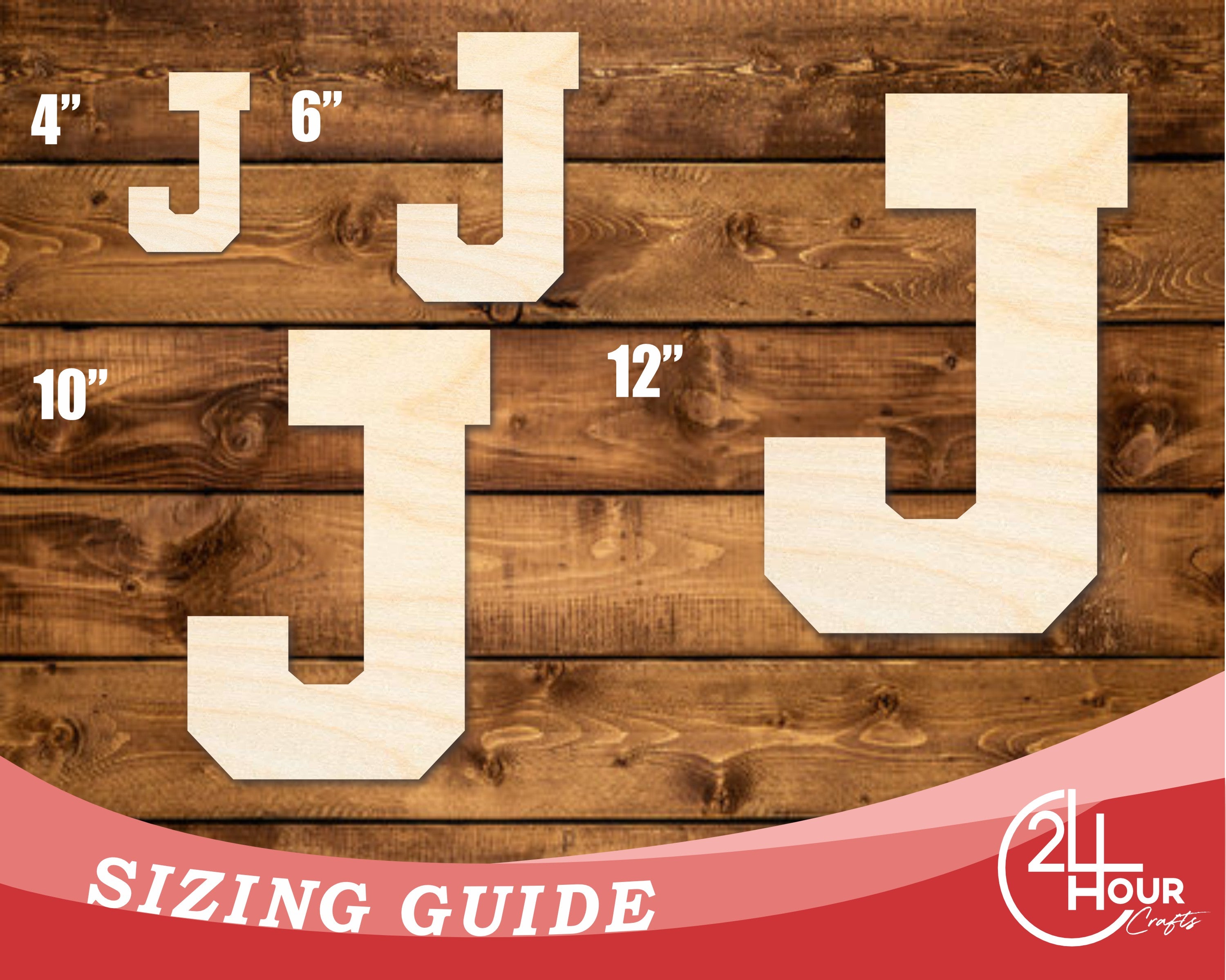 Unfinished Baltic Birch Varsity Team Font - J Shape for Up to 46 DIY Crafts